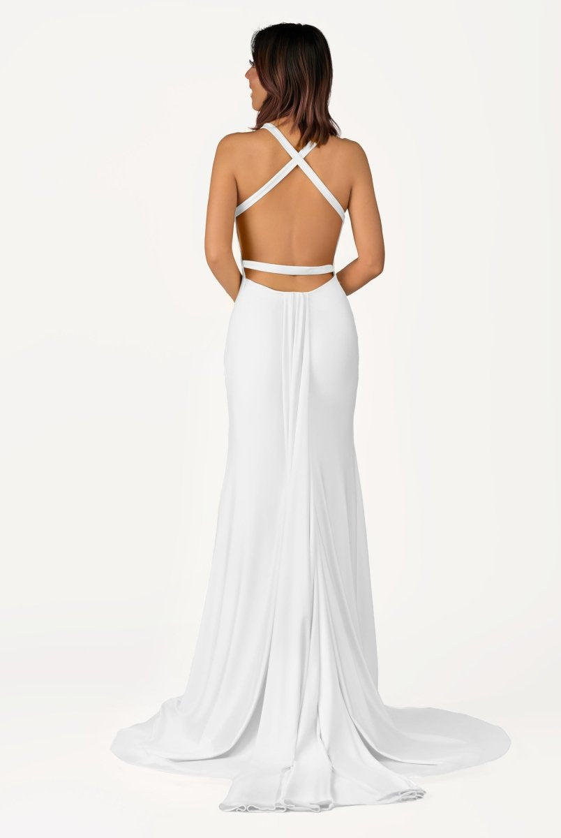 Quaylee | Yellow Mermaid V - Neck Satin Prom Dresses With Tail Evening Dress - KissProm