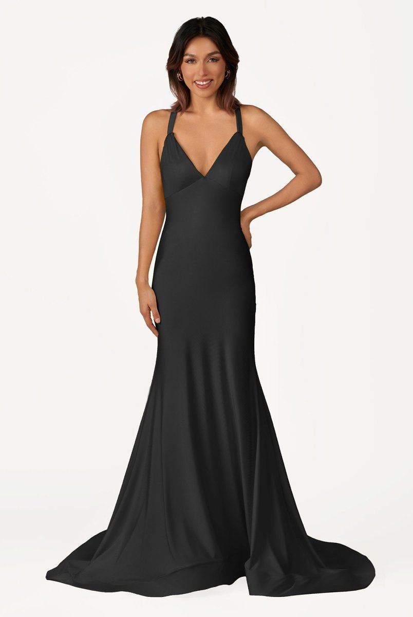 Quaylee | Yellow Mermaid V - Neck Satin Prom Dresses With Tail Evening Dress - KissProm