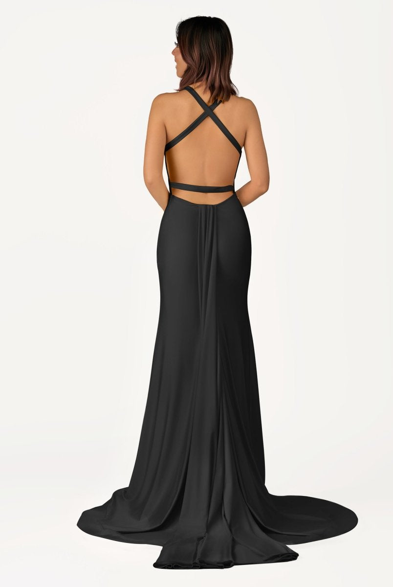 Quaylee | Yellow Mermaid V - Neck Satin Prom Dresses With Tail Evening Dress - KissProm