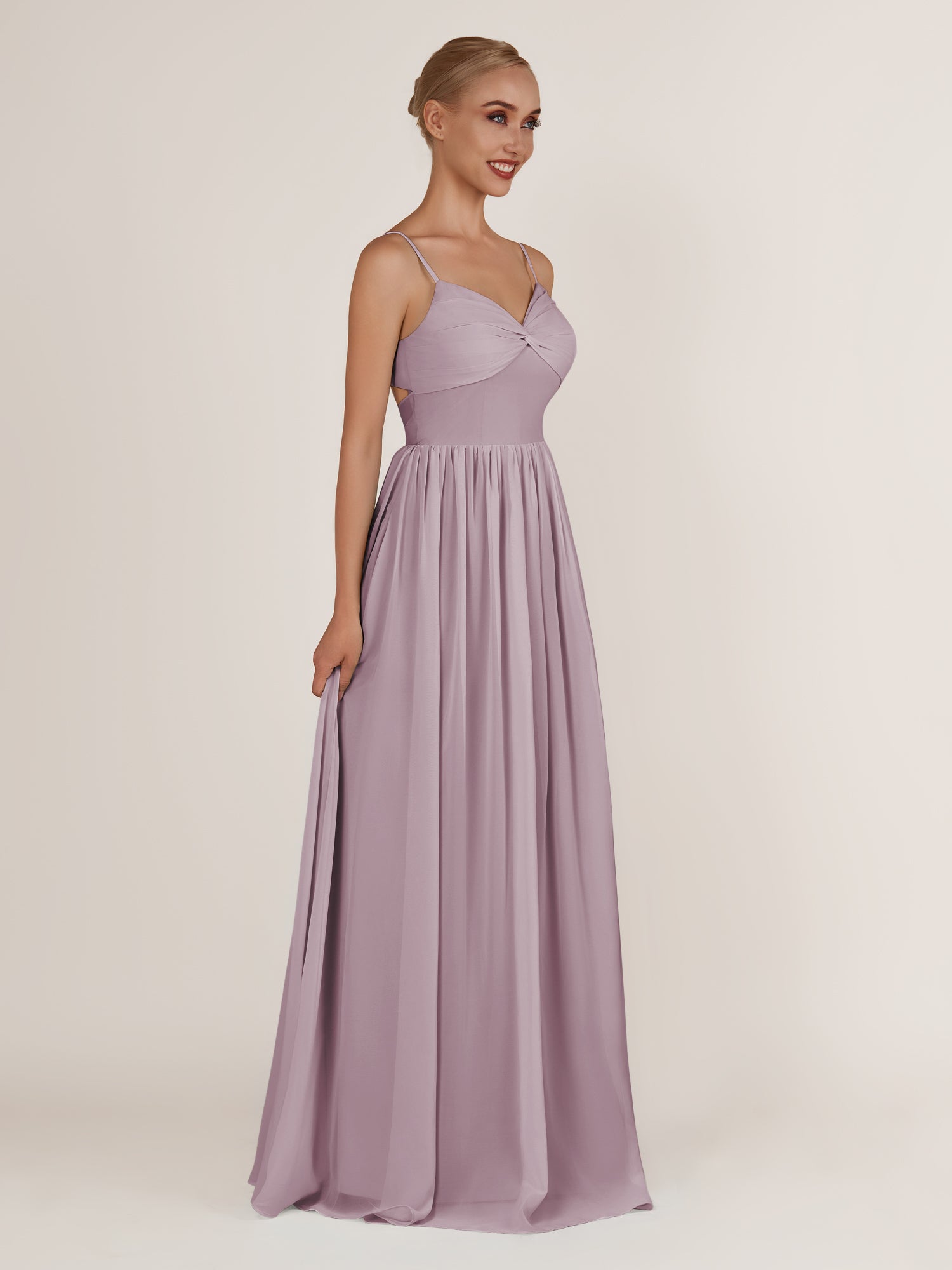 KissDress-Quillaine Dusk A Line V Neck Twisted Long Bridesmaid Dress with Slit