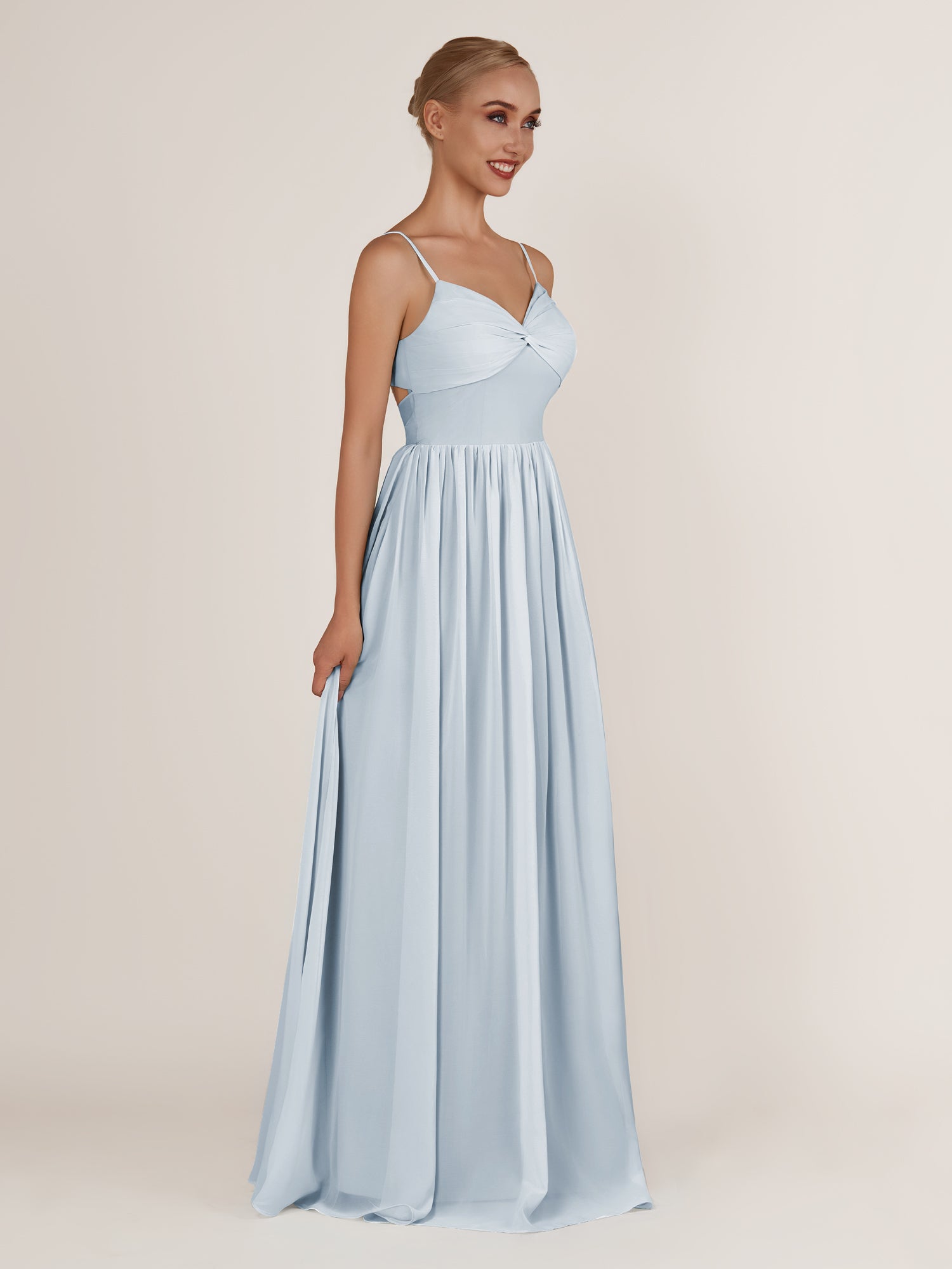 KissDress-Quillaine Ice A Line V Neck Twisted Long Bridesmaid Dress with Slit