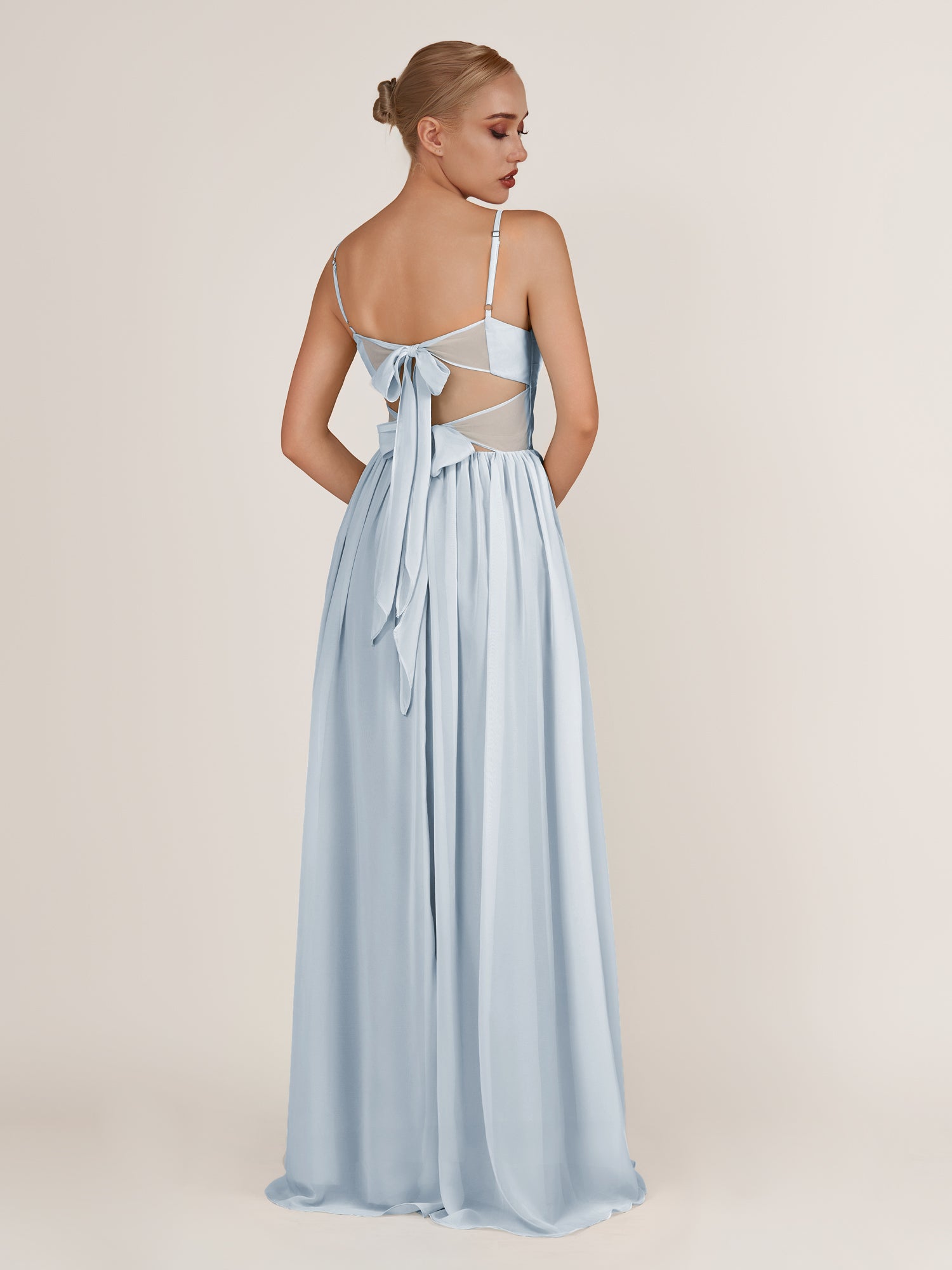 KissDress-Quillaine Ice A Line V Neck Twisted Long Bridesmaid Dress with Slit