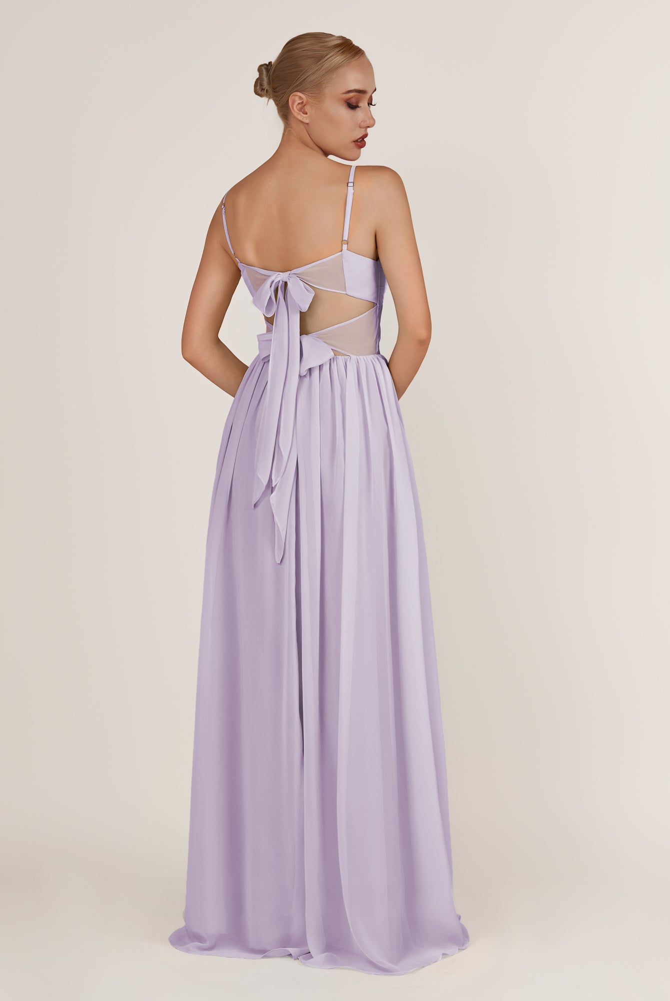 KissDress-Quillaine Lavender A Line V Neck Twisted Long Bridesmaid Dress with Slit