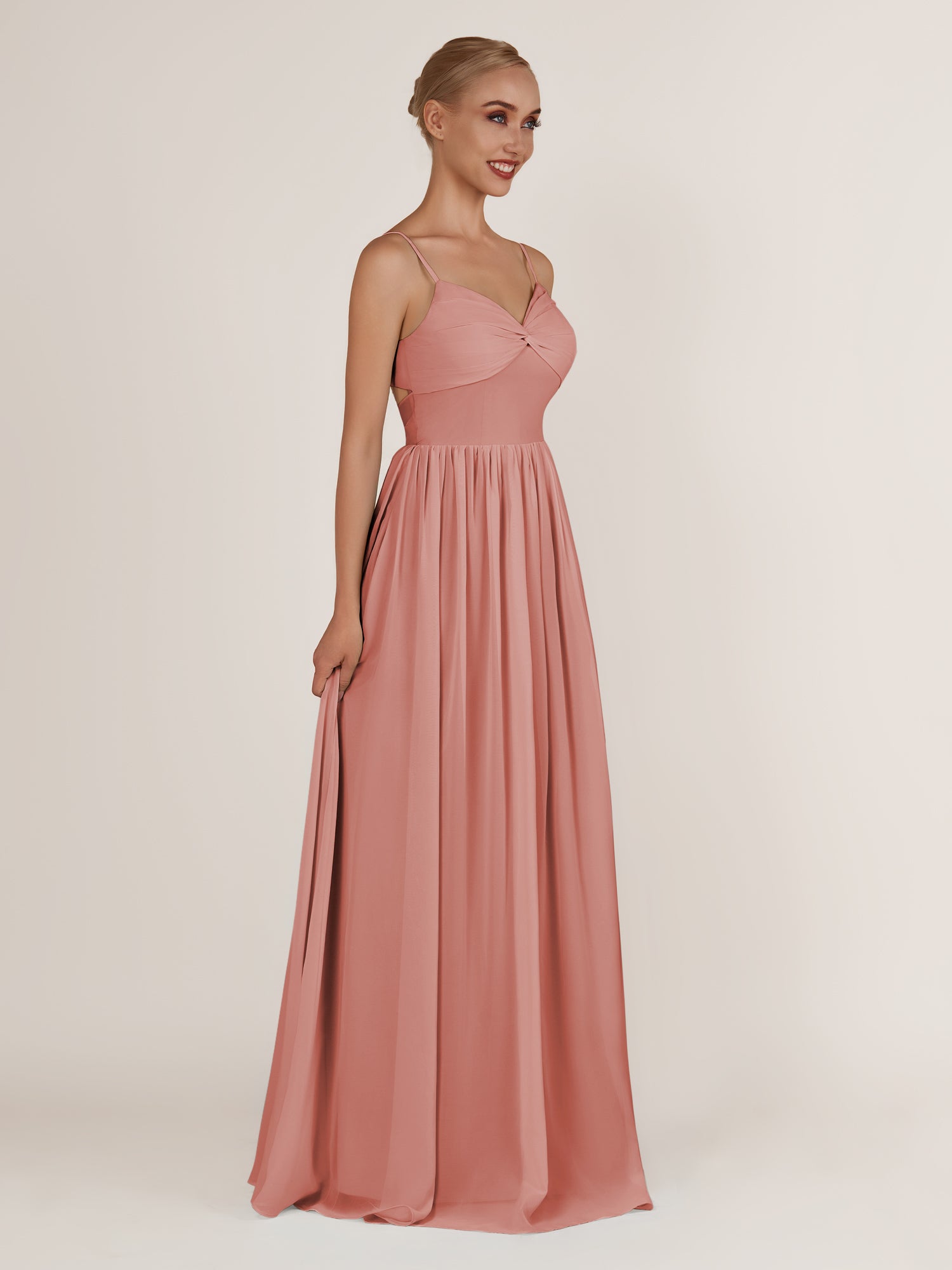 KissDress-Quillaine Mulberry A Line V Neck Twisted Long Bridesmaid Dress with Slit