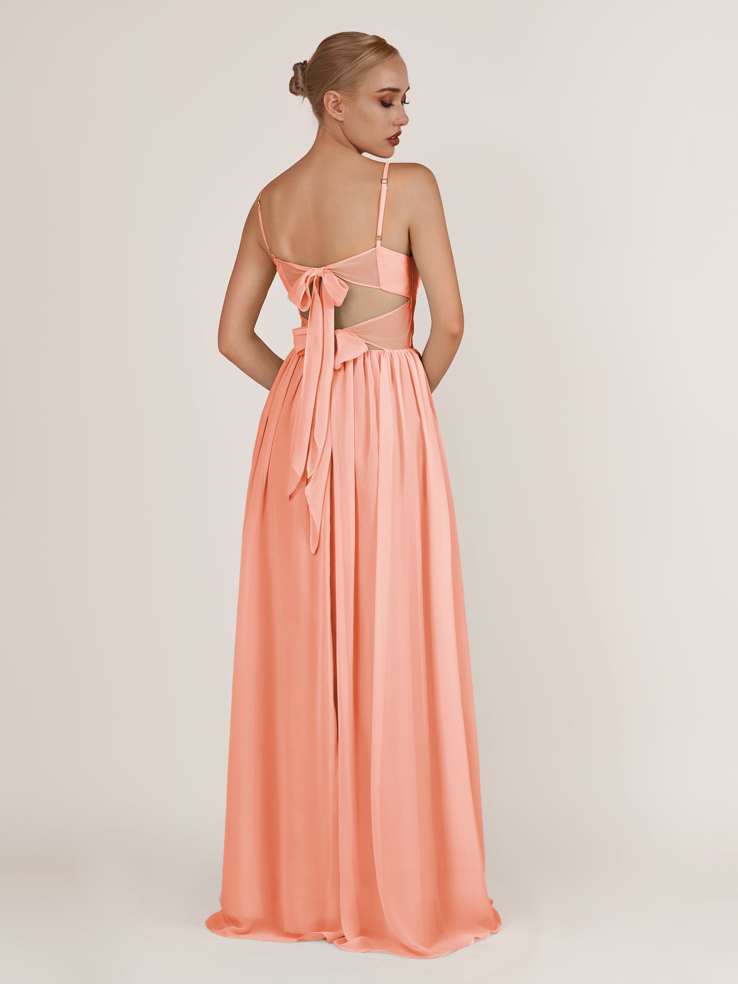 KissDress-Quillaine Rosette A Line V Neck Twisted Long Bridesmaid Dress with Slit