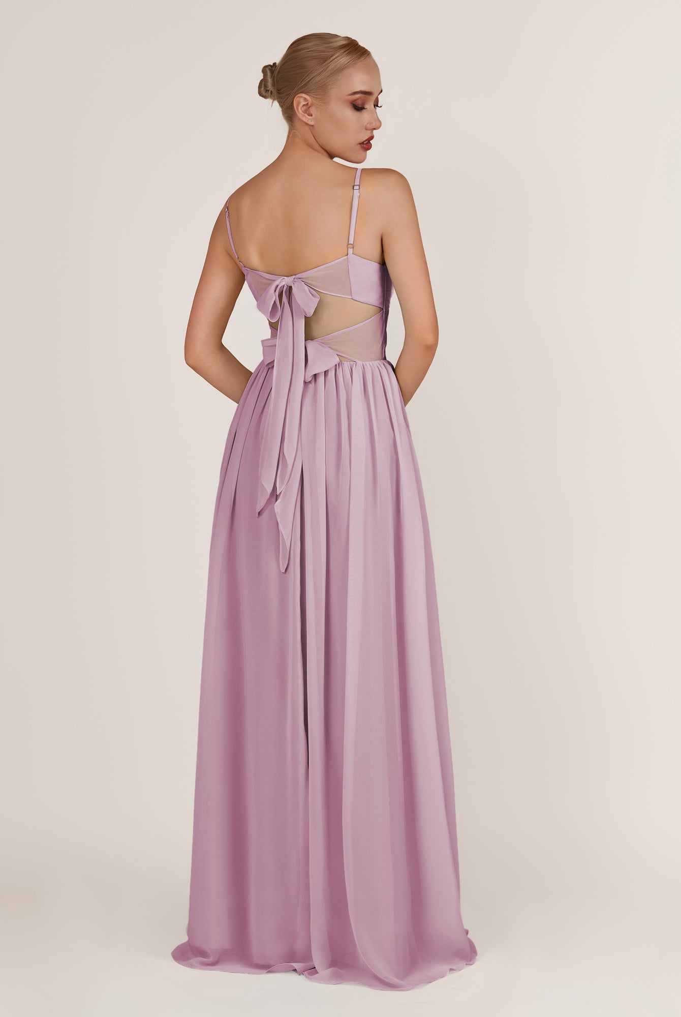 KissDress-Quillaine Wisteria A Line V Neck Twisted Long Bridesmaid Dress with Slit