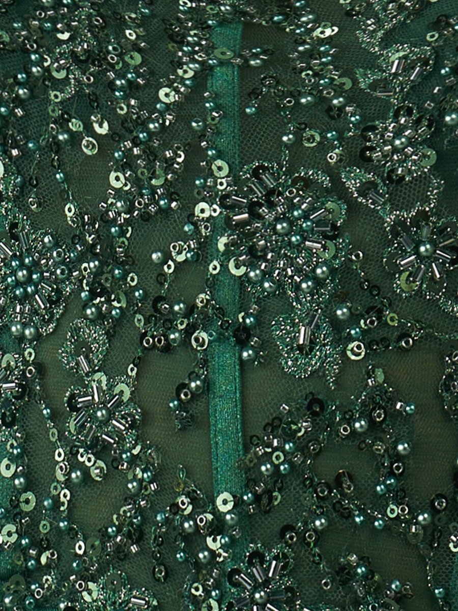 Rafenild | Green V Neck Beading Satin Long Slit Prom Dresses - KissProm