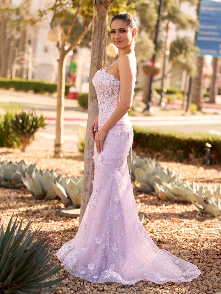 Raina | Mermaid Strapless Sequined Lace Prom Dress - KissProm