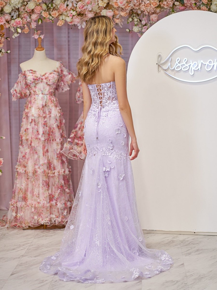 Raina | Mermaid Strapless Sequined Lace Prom Dress - KissProm