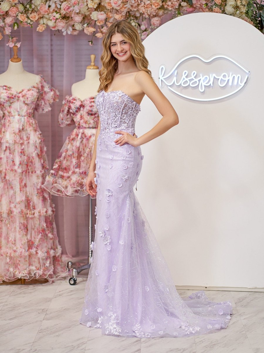 Raina | Mermaid Strapless Sequined Lace Prom Dress - KissProm
