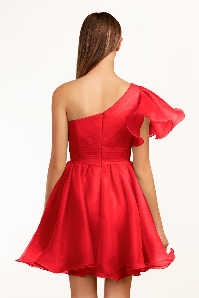 Rose | Ivory A - line One Shoulder Organza Ruffled Homecoming Dress - KissProm