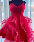 Red Ruffled Tulle Short Homecoming Dress