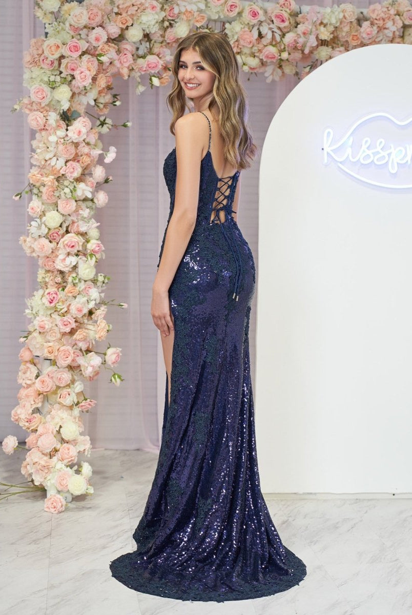 Kairi |Mermaid Spaghetti Straps Appliques Prom Dress with Slit - KissProm