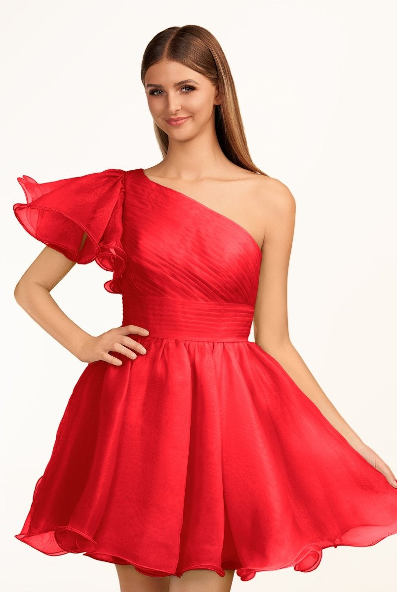Rose | Ivory A - line One Shoulder Organza Ruffled Homecoming Dress - KissProm