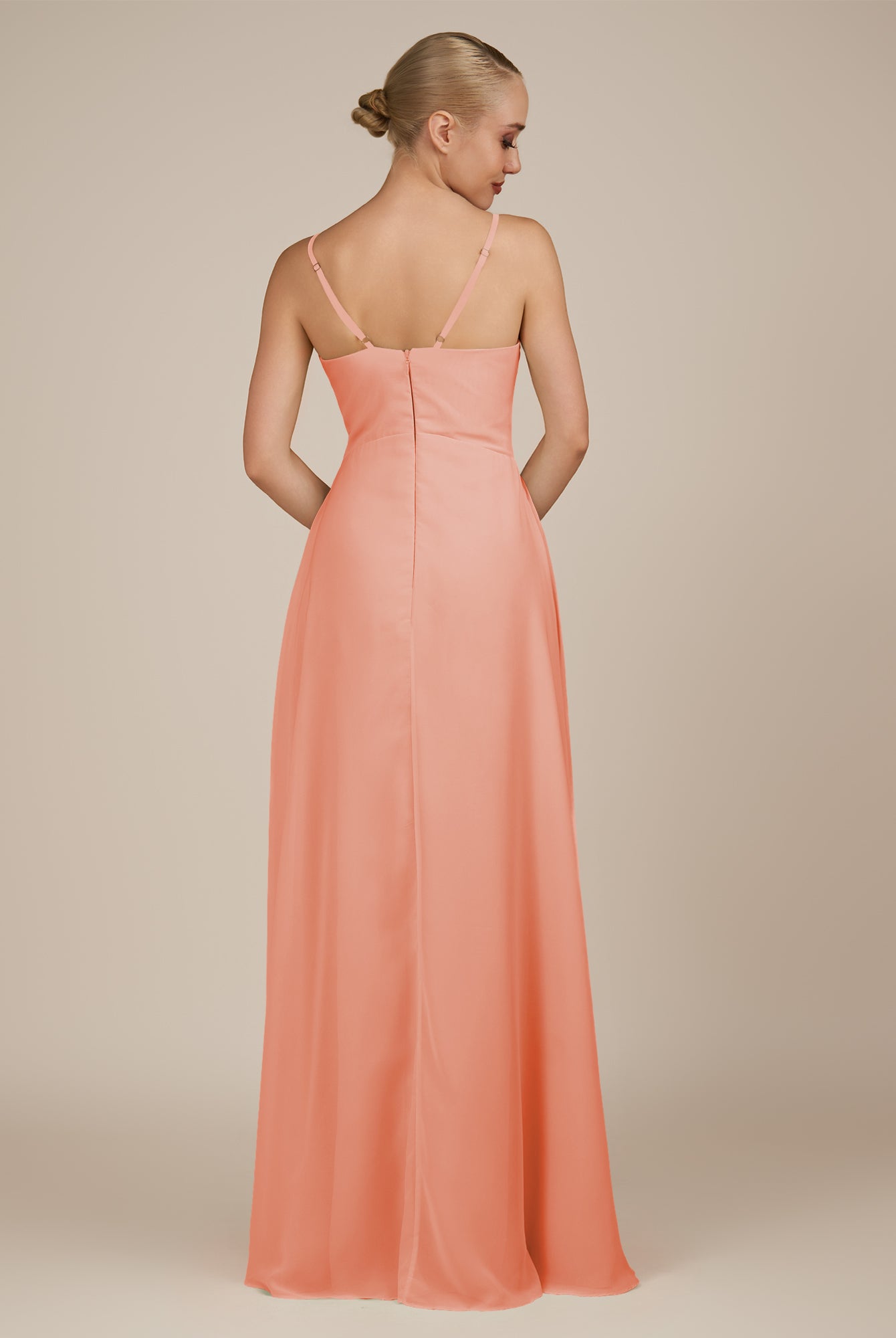 KissDress-Rhonda Rosette Sheath Chiffon V Neck Ruffled Long Bridesmaid Dress with Slit
