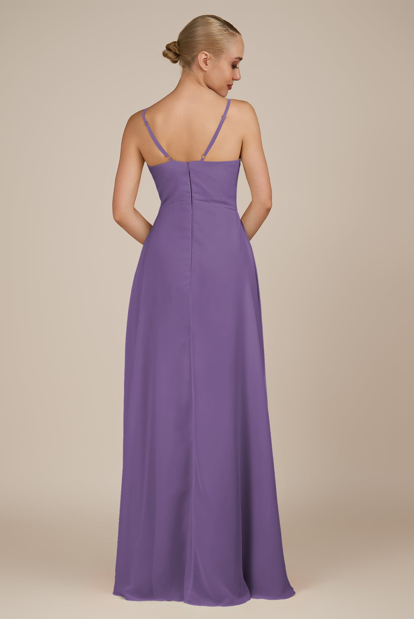 KissDress-Rhonda Tahiti Sheath Chiffon V Neck Ruffled Long Bridesmaid Dress with Slit