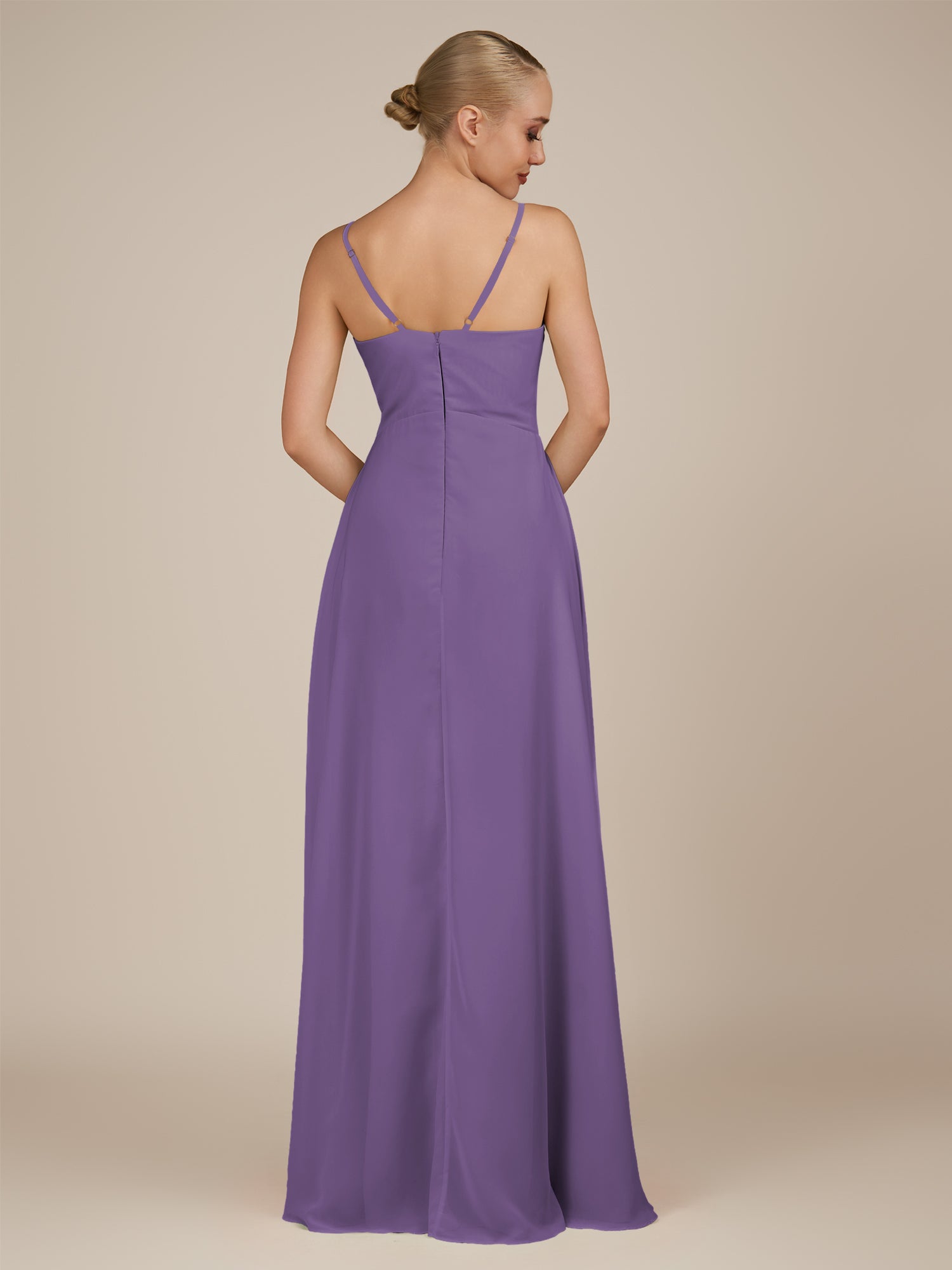KissDress-Rhonda Tahiti Sheath Chiffon V Neck Ruffled Long Bridesmaid Dress with Slit