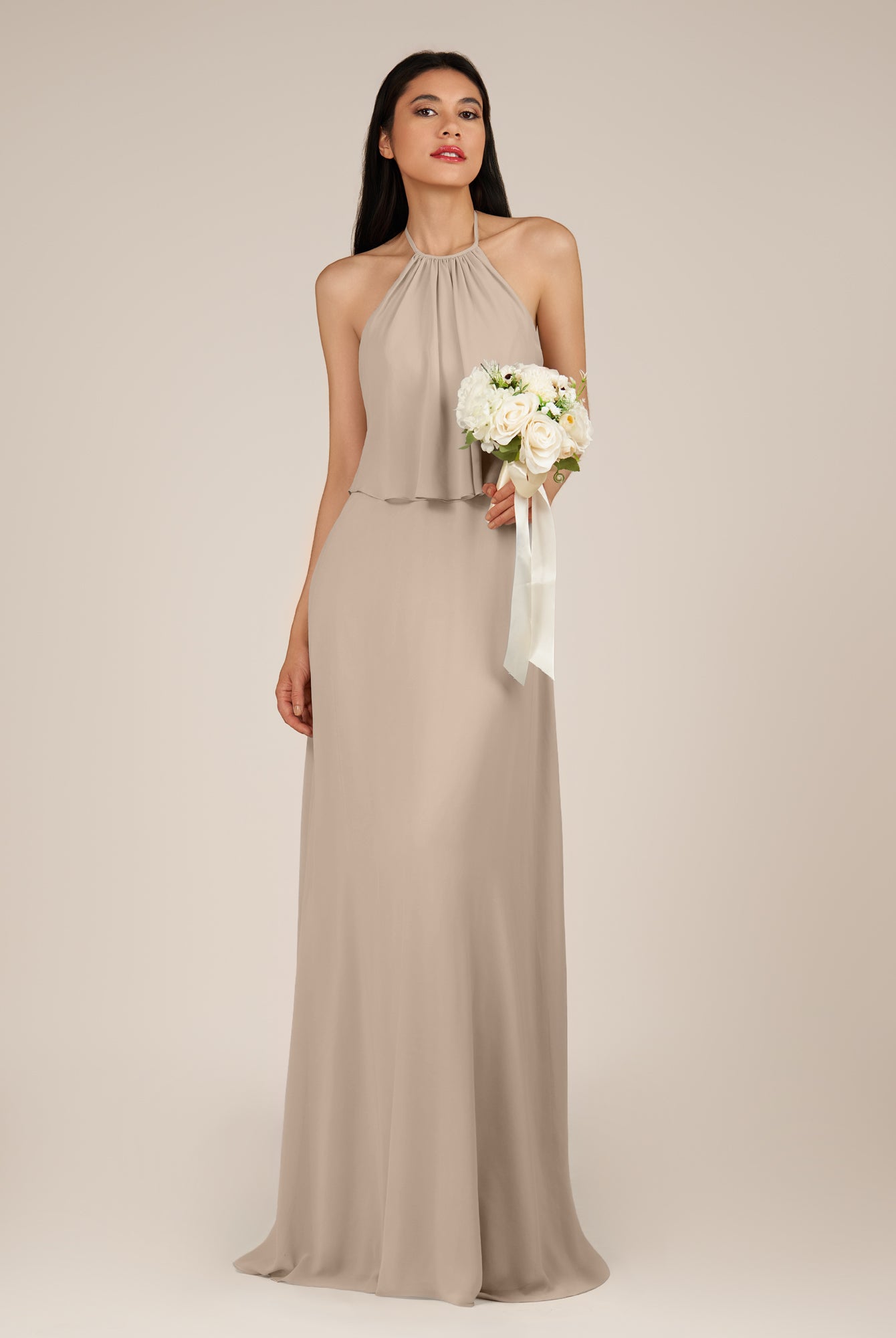 KissDress-Rhoswen Almond Sheath Chiffon Halter Neck Long Bridesmaid Dress