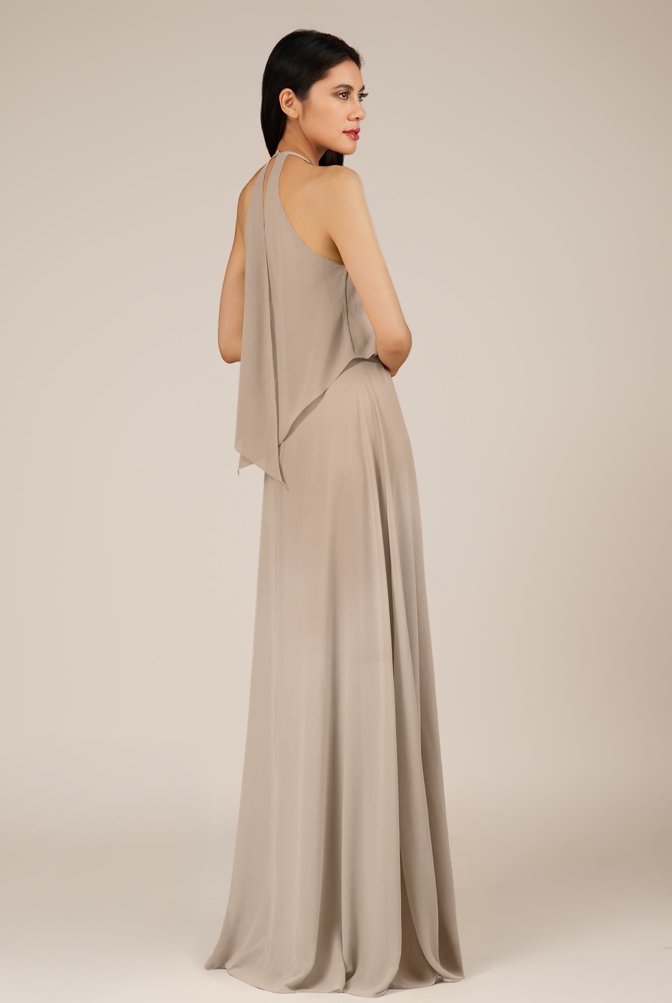 KissDress-Rhoswen Almond Sheath Chiffon Halter Neck Long Bridesmaid Dress