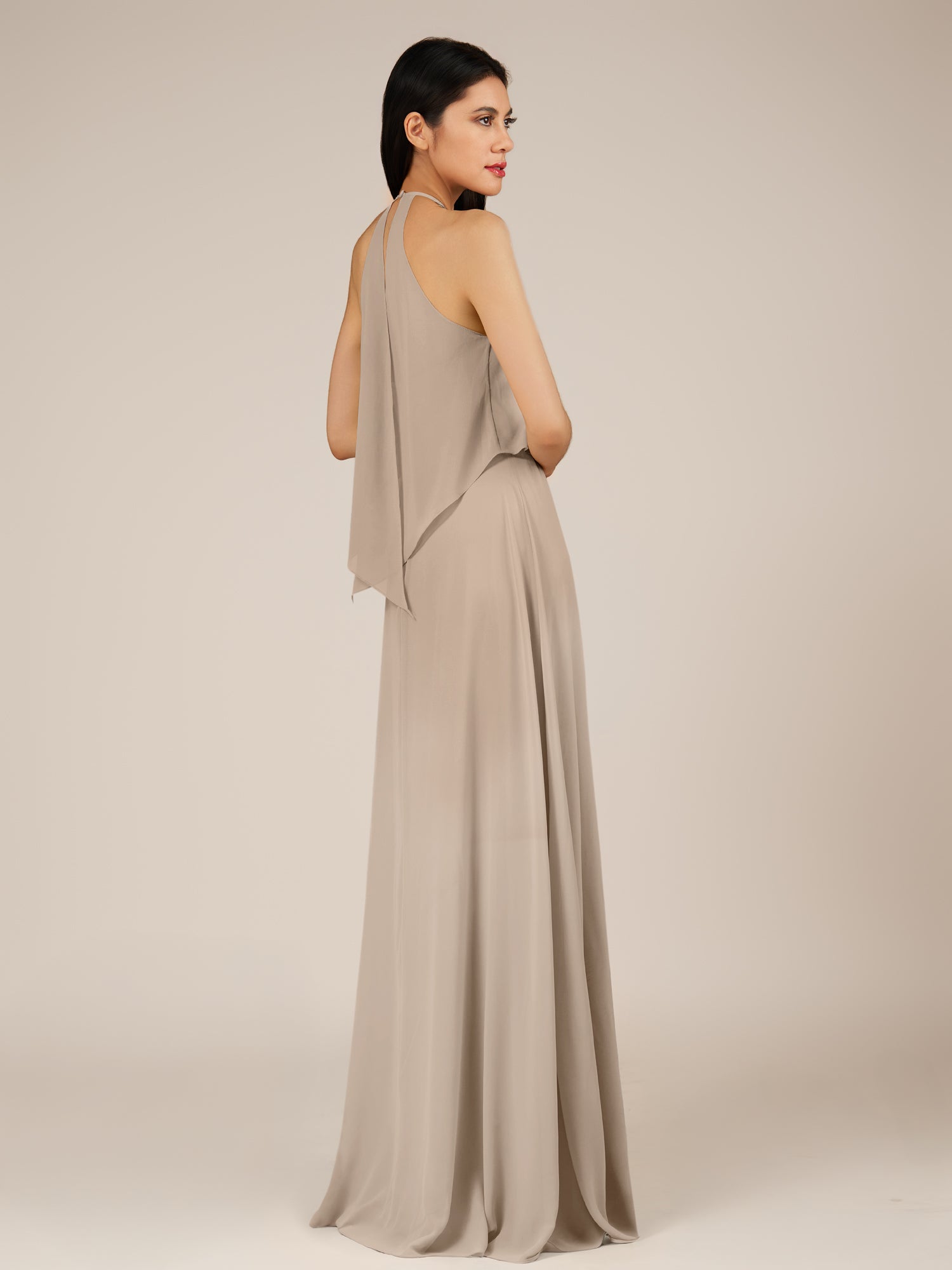 KissDress-Rhoswen Almond Sheath Chiffon Halter Neck Long Bridesmaid Dress