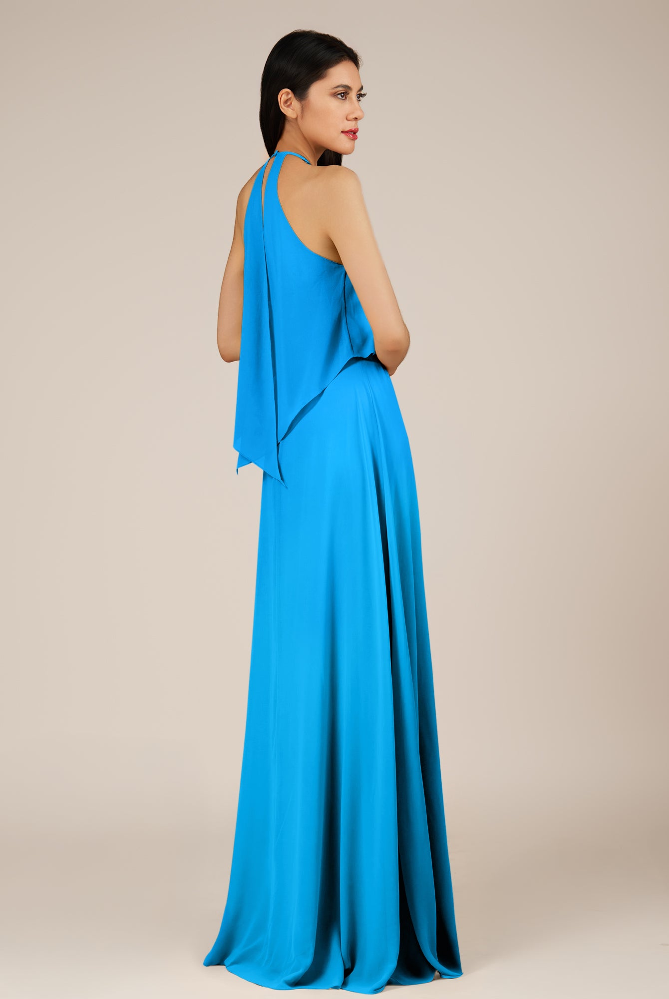 KissDress-Rhoswen Blue Jay Sheath Chiffon Halter Neck Long Bridesmaid Dress