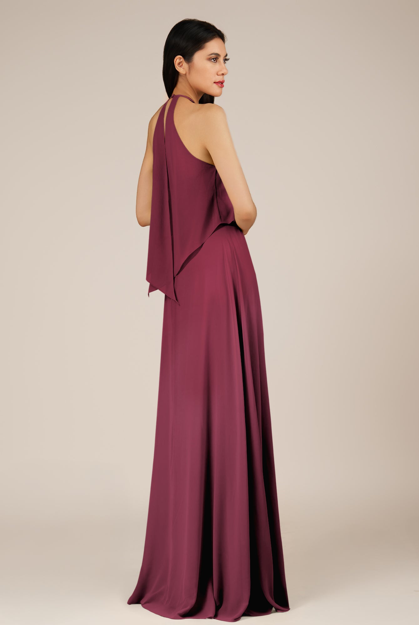 KissDress-Rhoswen Desert Rose Sheath Chiffon Halter Neck Long Bridesmaid Dress