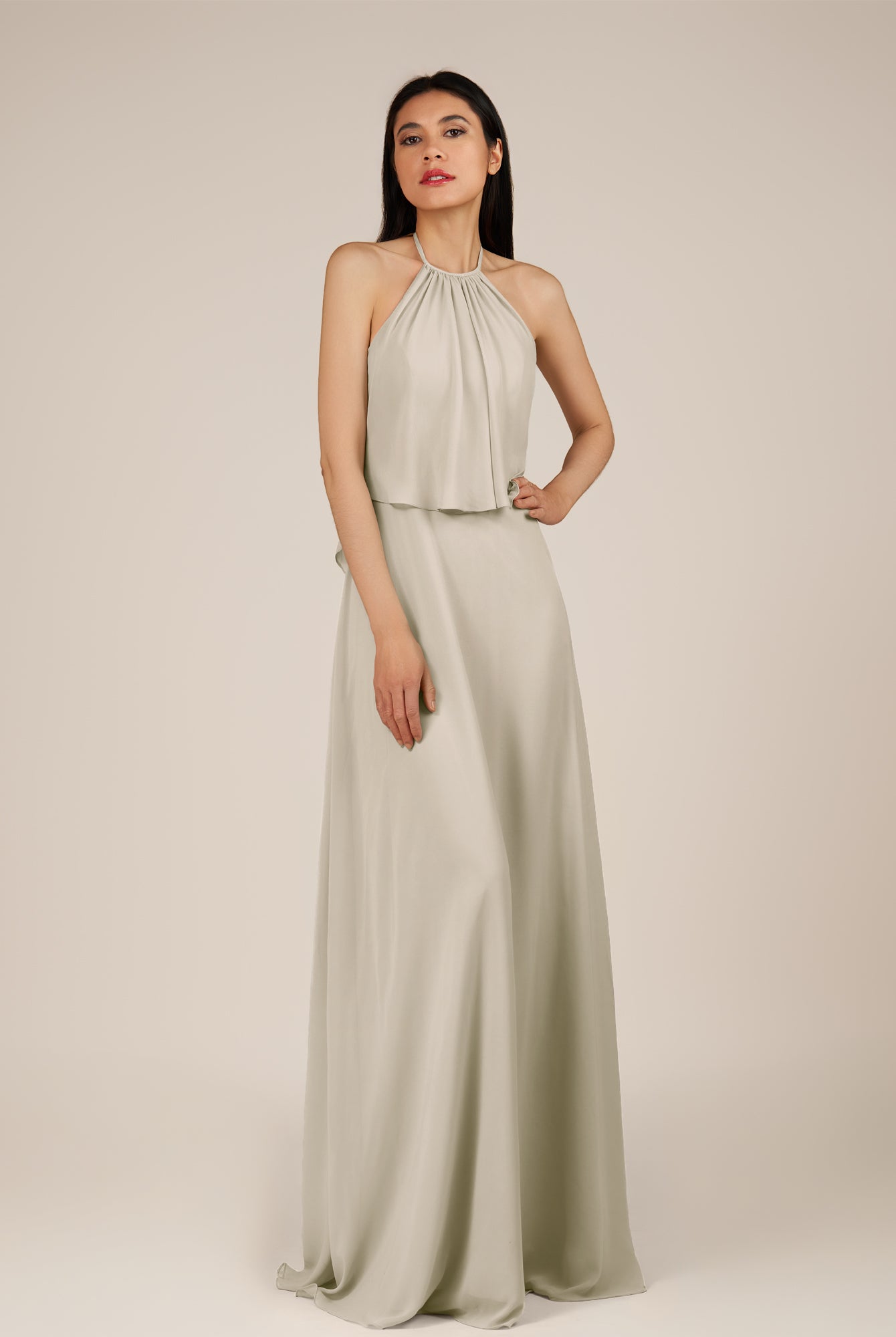 KissDress-Rhoswen Dove Gray Sheath Chiffon Halter Neck Long Bridesmaid Dress