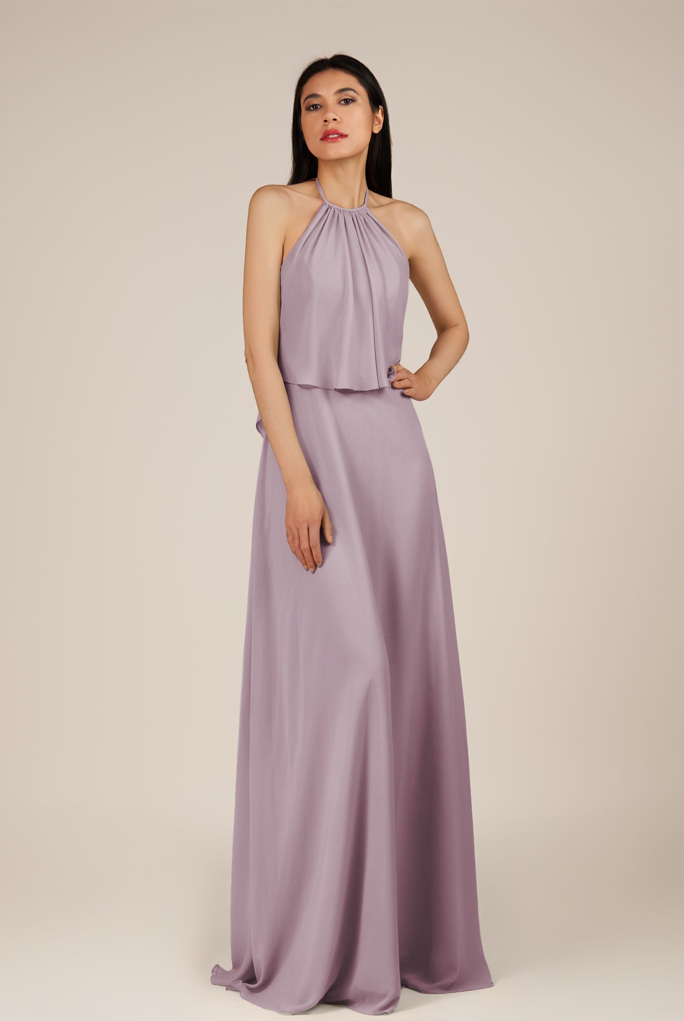 KissDress-Rhoswen Dusk Sheath Chiffon Halter Neck Long Bridesmaid Dress