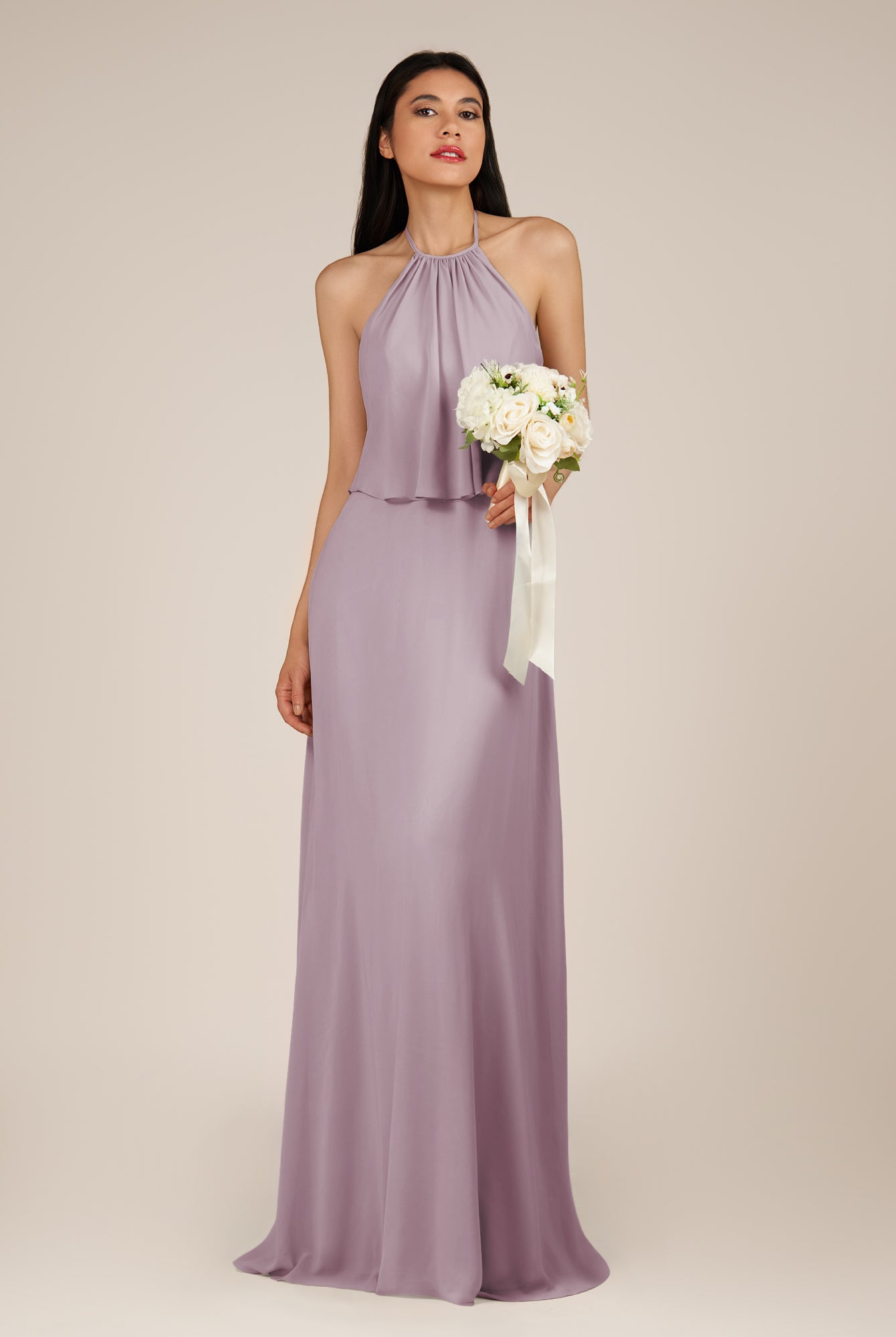 KissDress-Rhoswen Dusk Sheath Chiffon Halter Neck Long Bridesmaid Dress
