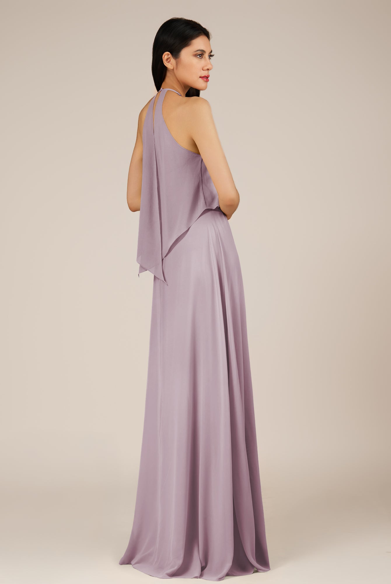 KissDress-Rhoswen Dusk Sheath Chiffon Halter Neck Long Bridesmaid Dress