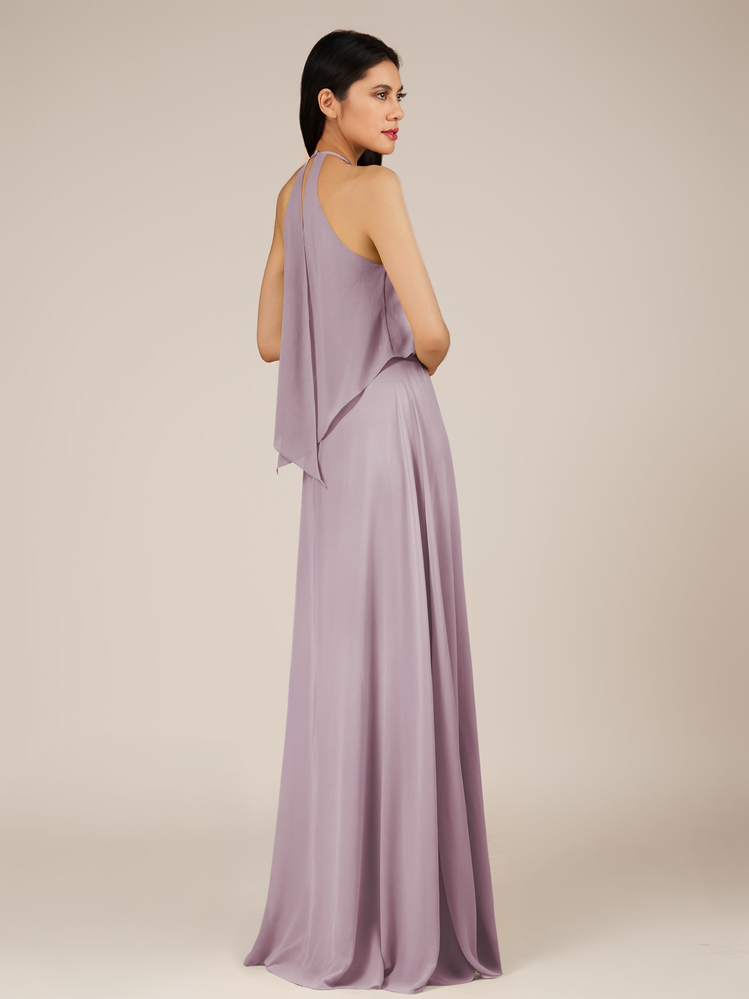KissDress-Rhoswen Dusk Sheath Chiffon Halter Neck Long Bridesmaid Dress