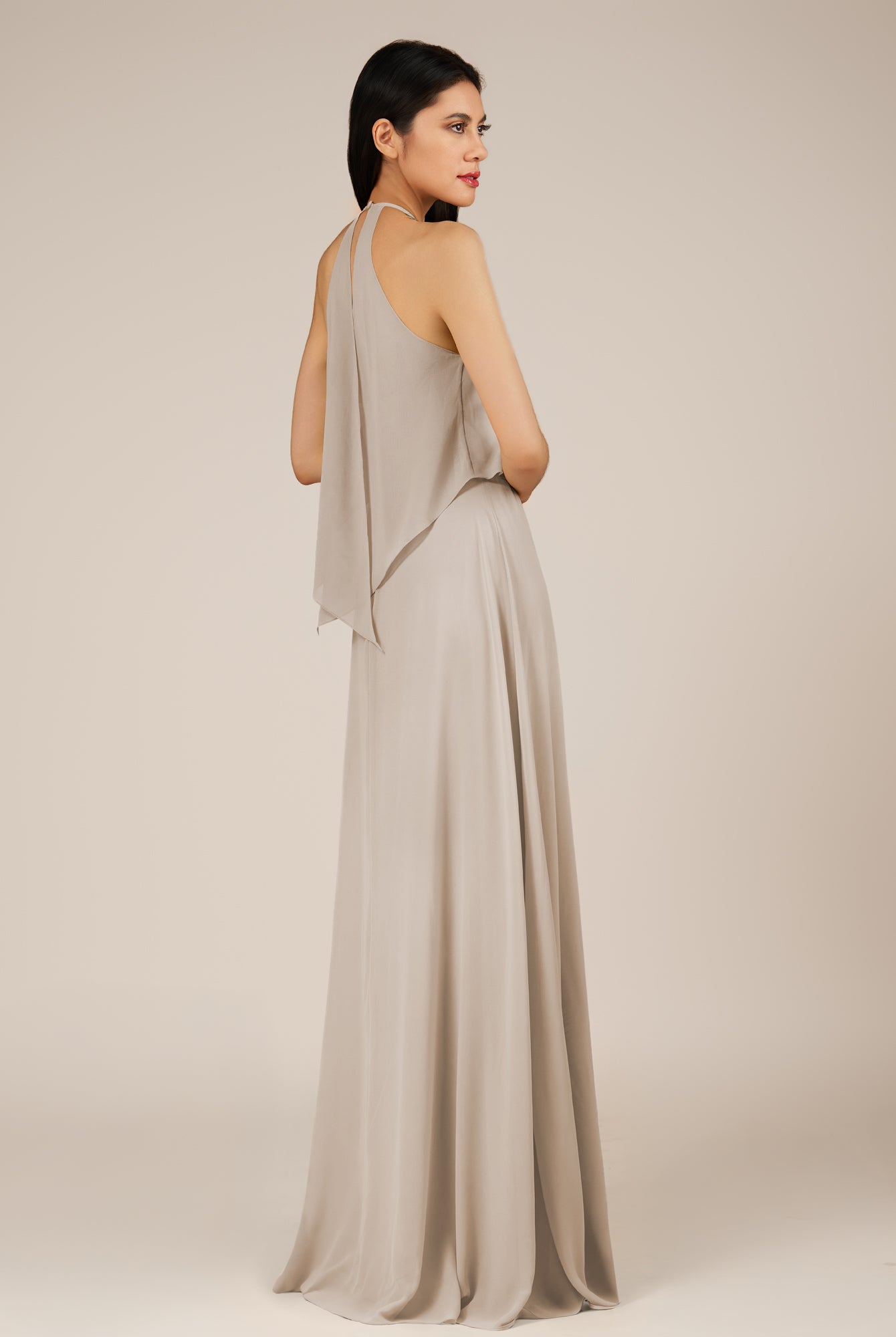 KissDress-Rhoswen Frost Sheath Chiffon Halter Neck Long Bridesmaid Dress