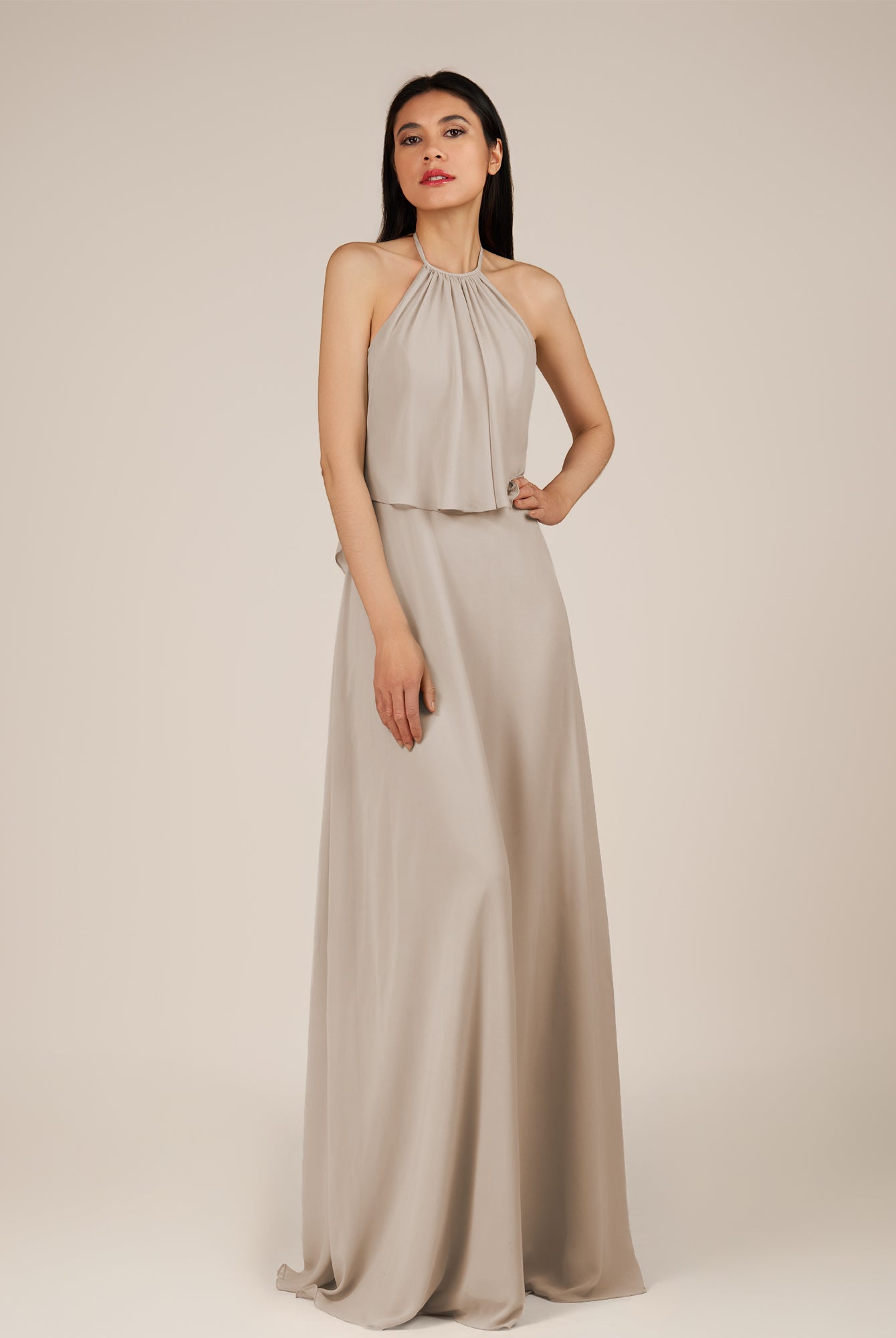 KissDress-Rhoswen Frost Sheath Chiffon Halter Neck Long Bridesmaid Dress