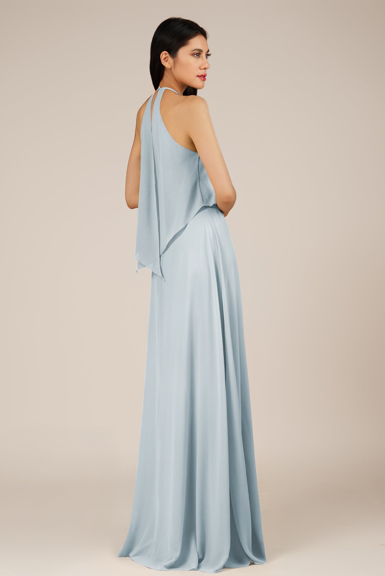 KissDress-Rhoswen Ice Sheath Chiffon Halter Neck Long Bridesmaid Dress