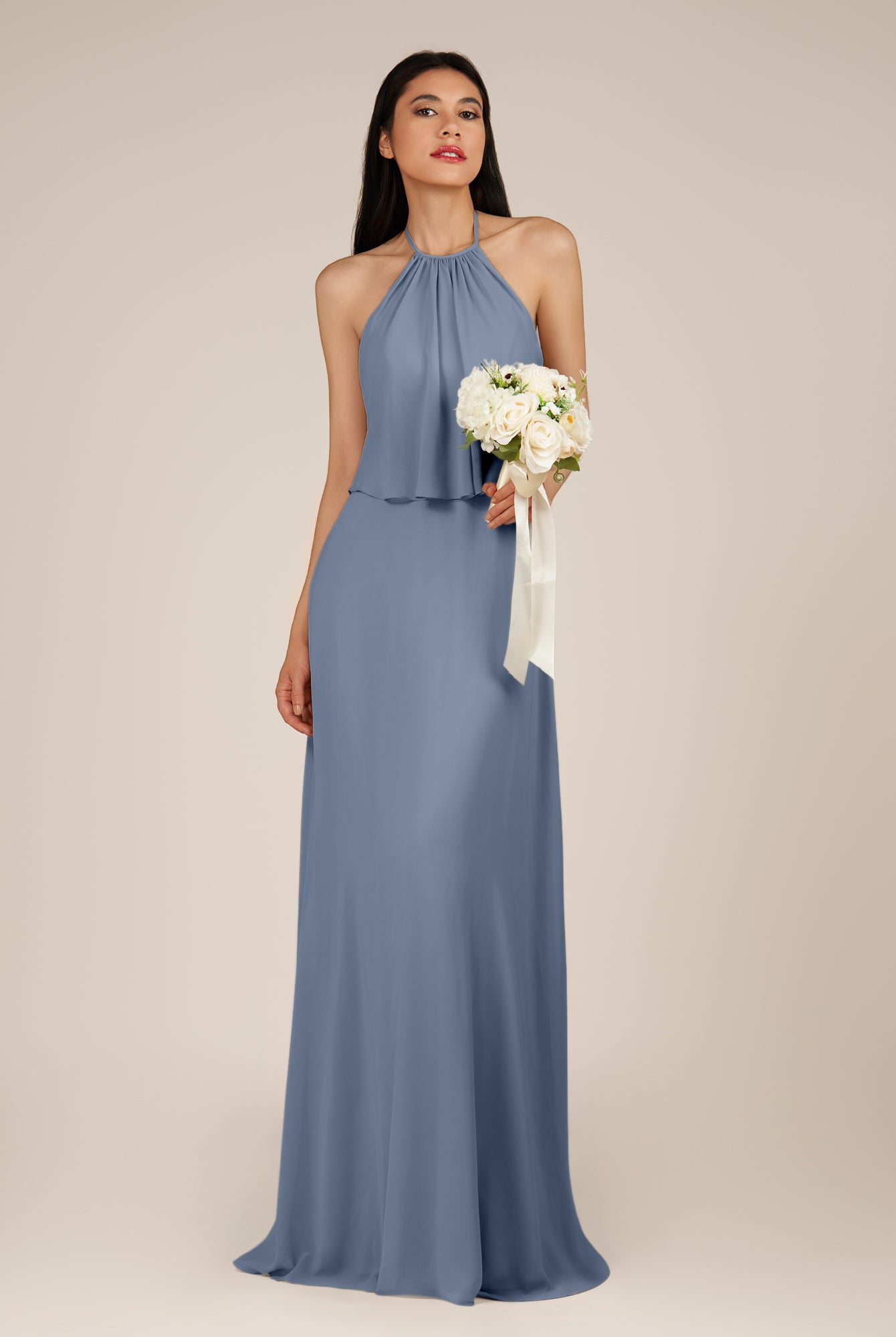 KissDress-Rhoswen Neptune Sheath Chiffon Halter Neck Long Bridesmaid Dress