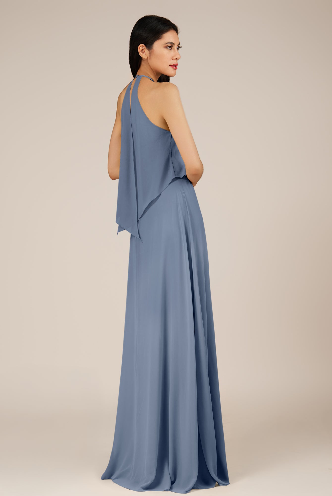 KissDress-Rhoswen Neptune Sheath Chiffon Halter Neck Long Bridesmaid Dress