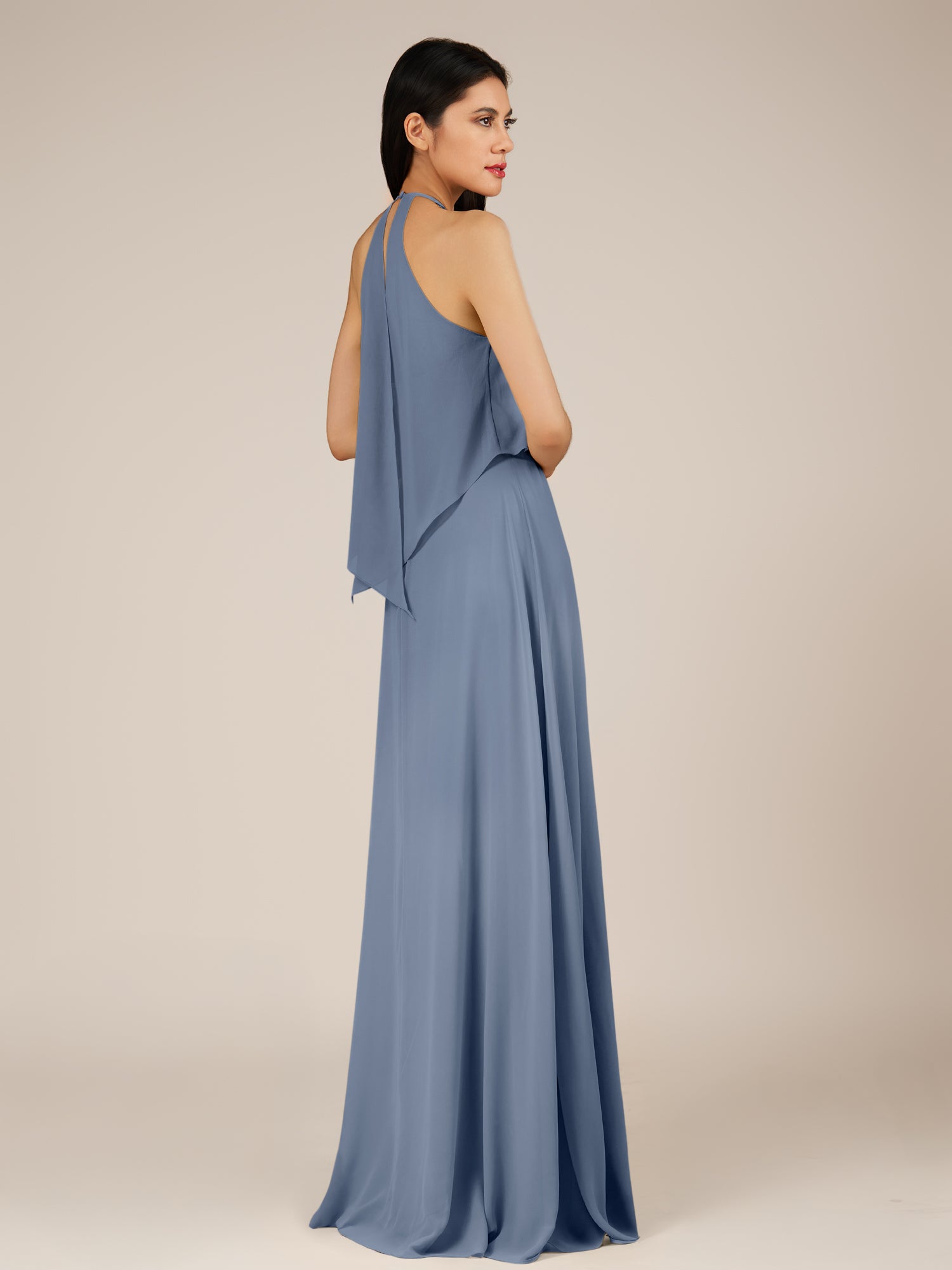 KissDress-Rhoswen Neptune Sheath Chiffon Halter Neck Long Bridesmaid Dress