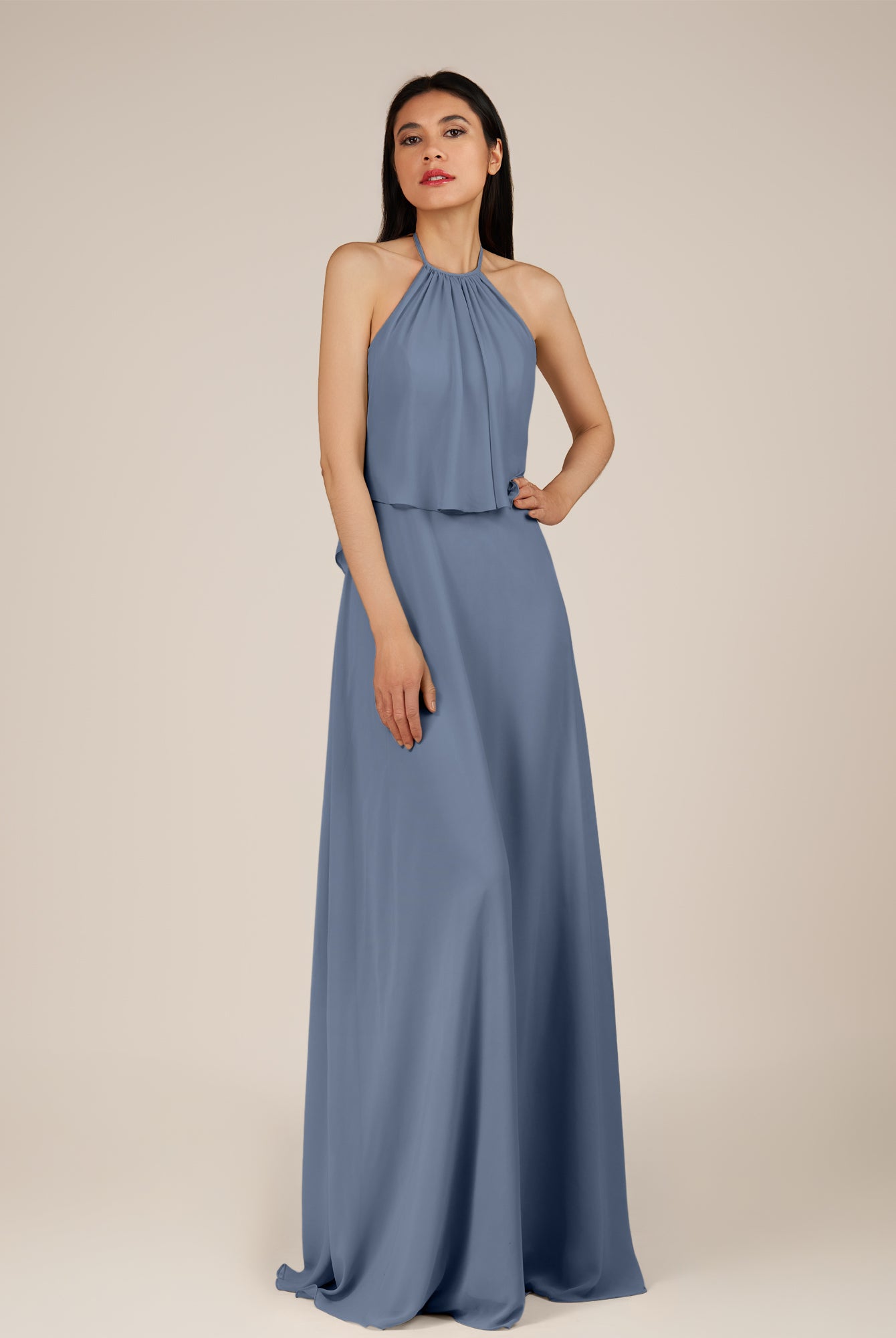 KissDress-Rhoswen Neptune Sheath Chiffon Halter Neck Long Bridesmaid Dress