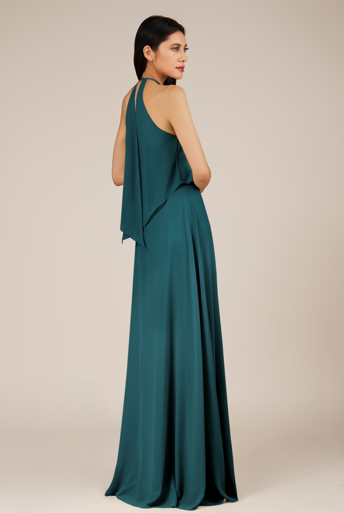 KissDress-Rhoswen Pine Sheath Chiffon Halter Neck Long Bridesmaid Dress