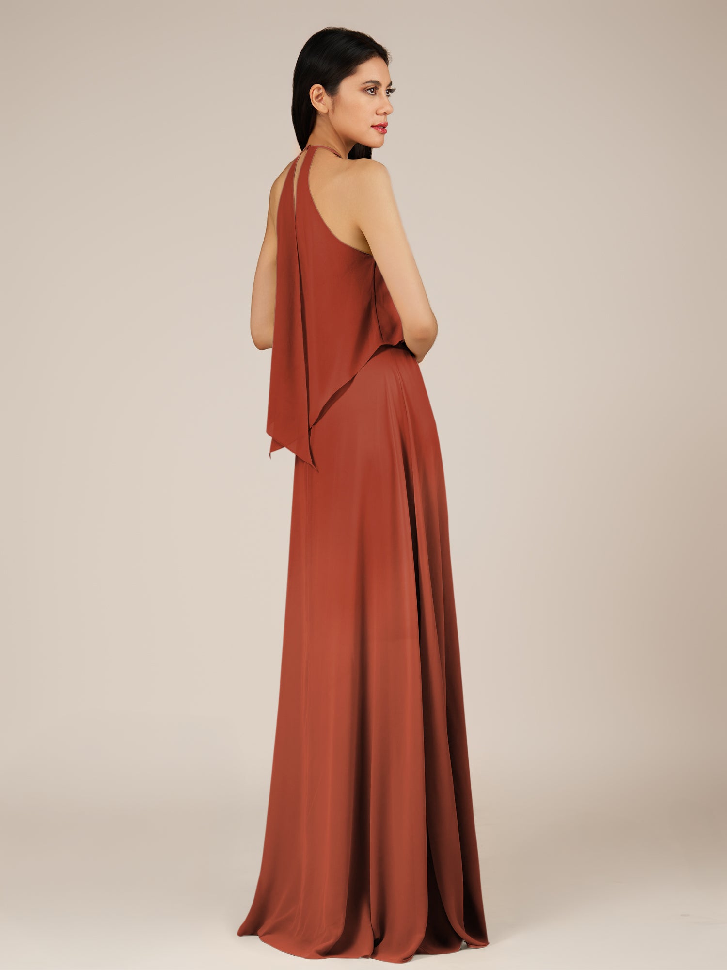 KissDress-Rhoswen Spice Sheath Chiffon Halter Neck Long Bridesmaid Dress
