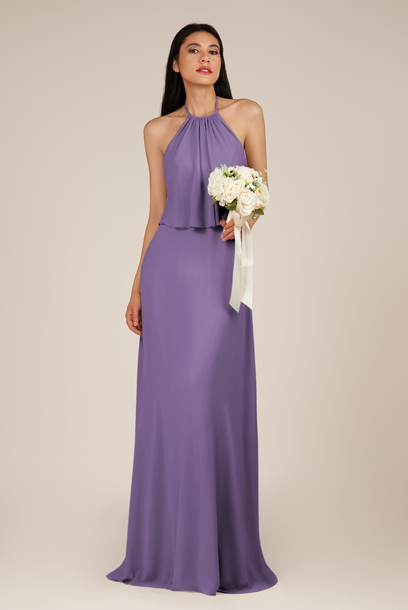 KissDress-Rhoswen Tahiti Sheath Chiffon Halter Neck Long Bridesmaid Dress