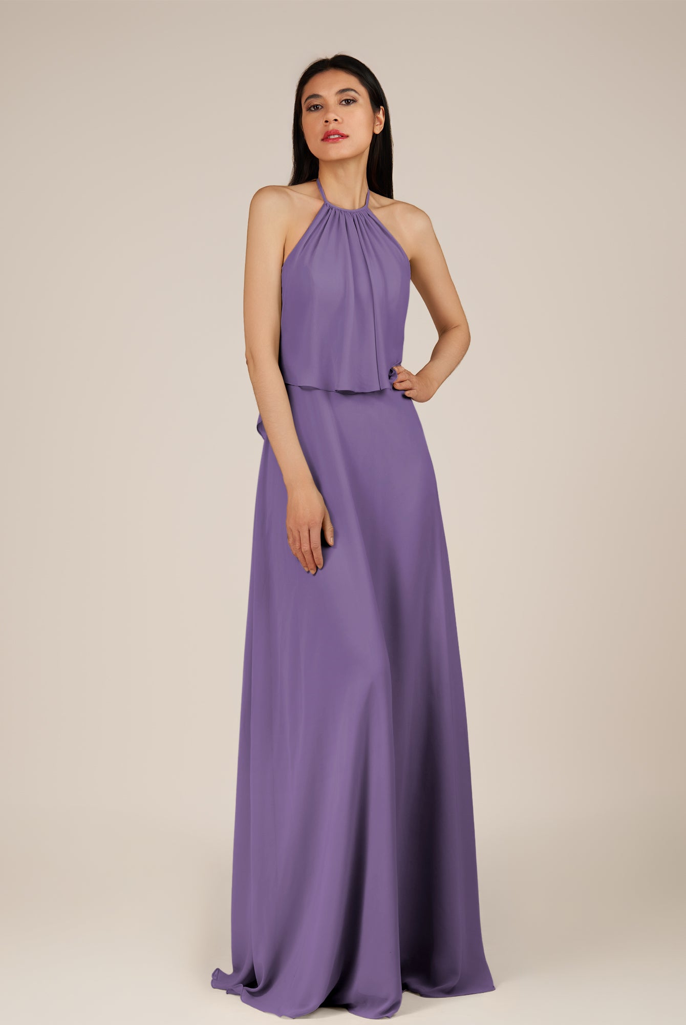 KissDress-Rhoswen Tahiti Sheath Chiffon Halter Neck Long Bridesmaid Dress