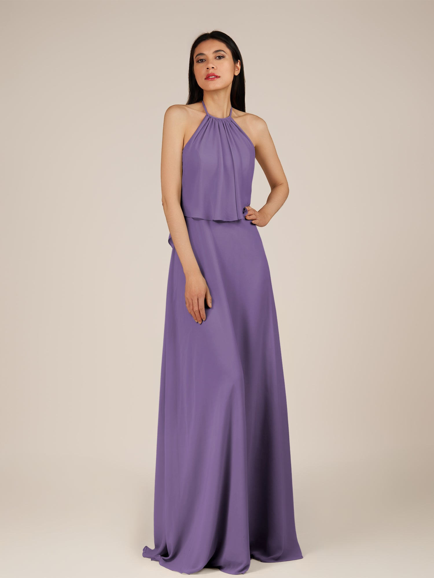 KissDress-Rhoswen Tahiti Sheath Chiffon Halter Neck Long Bridesmaid Dress