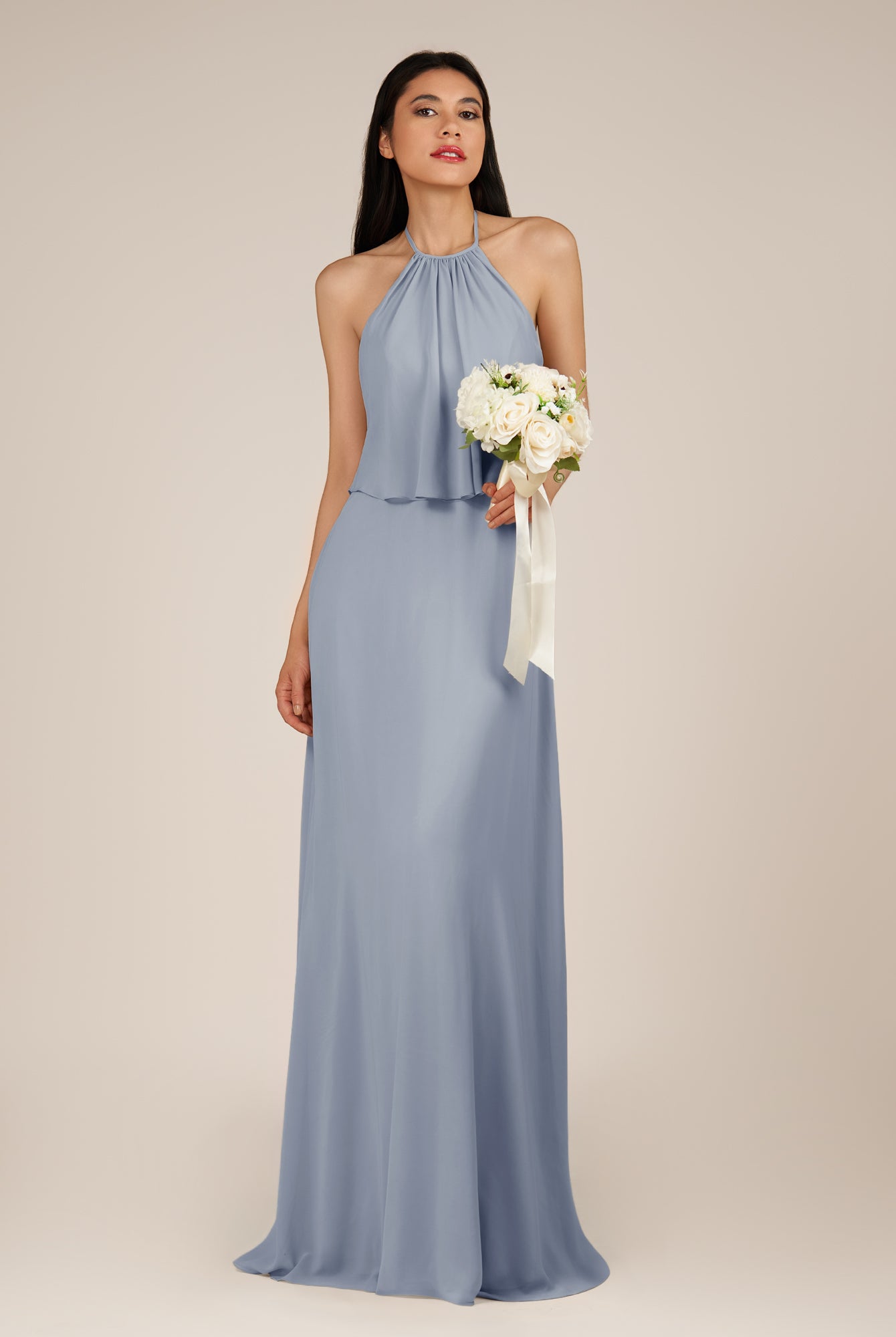 KissDress-Rhoswen Twilight Sheath Chiffon Halter Neck Long Bridesmaid Dress