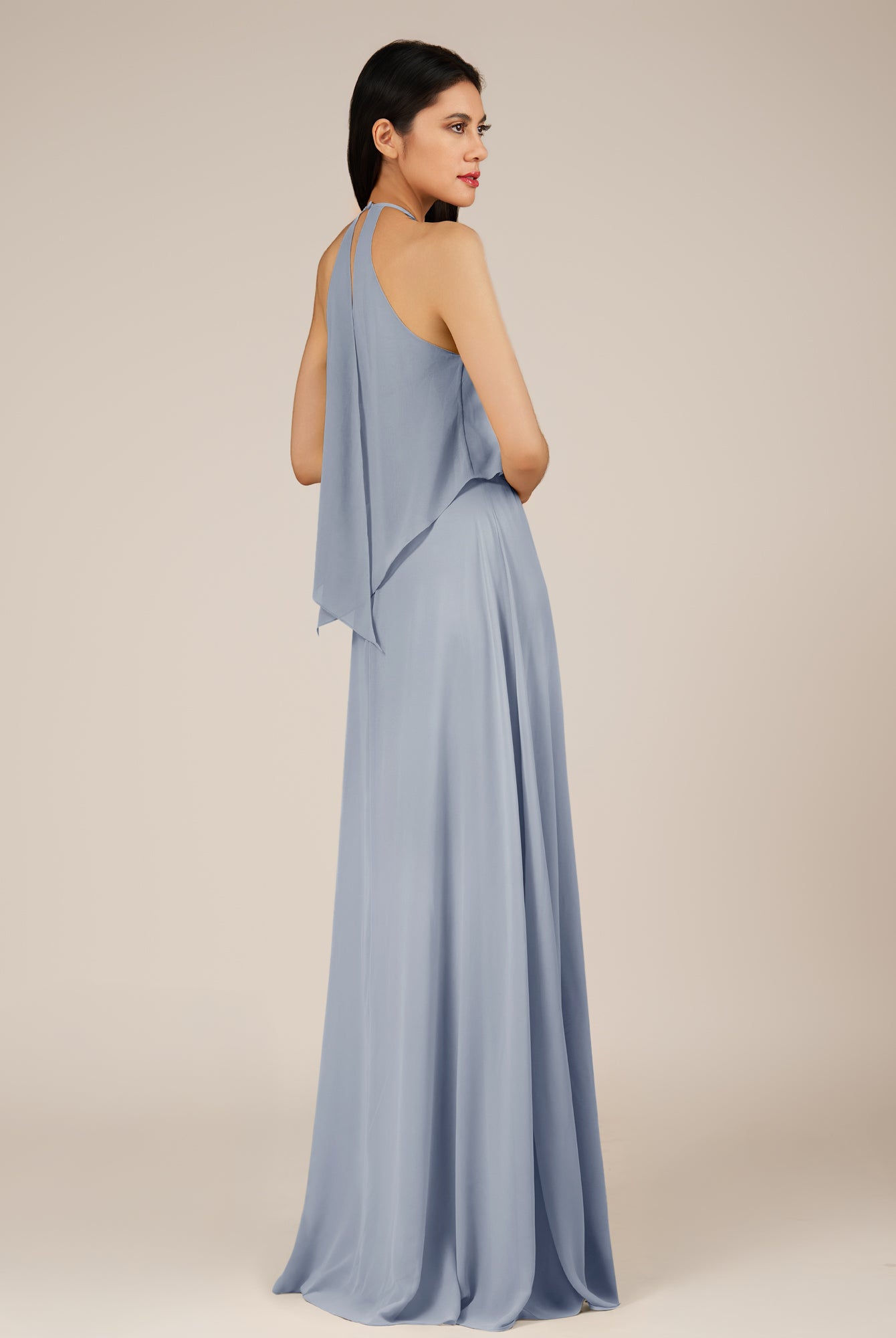 KissDress-Rhoswen Twilight Sheath Chiffon Halter Neck Long Bridesmaid Dress