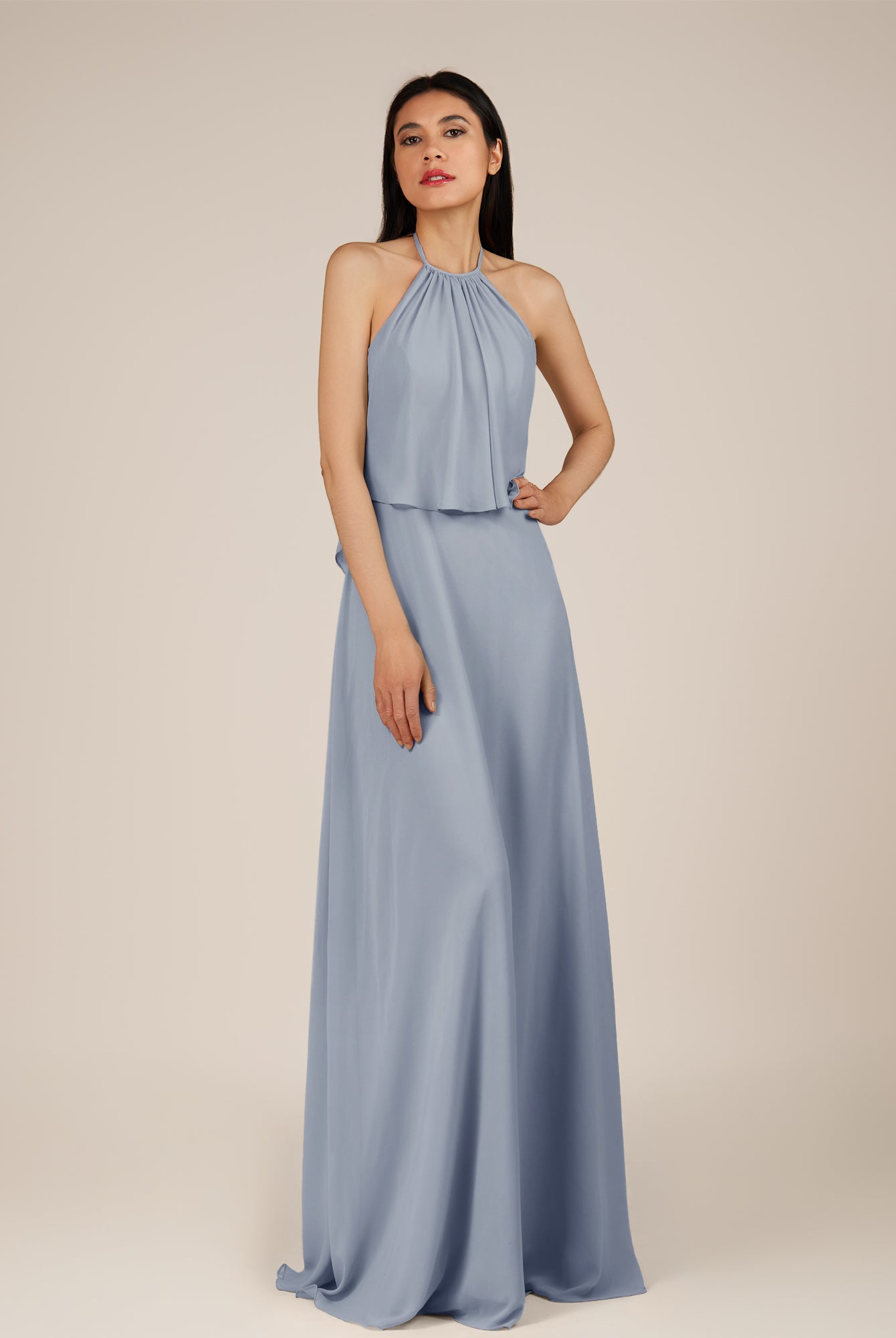 KissDress-Rhoswen Twilight Sheath Chiffon Halter Neck Long Bridesmaid Dress