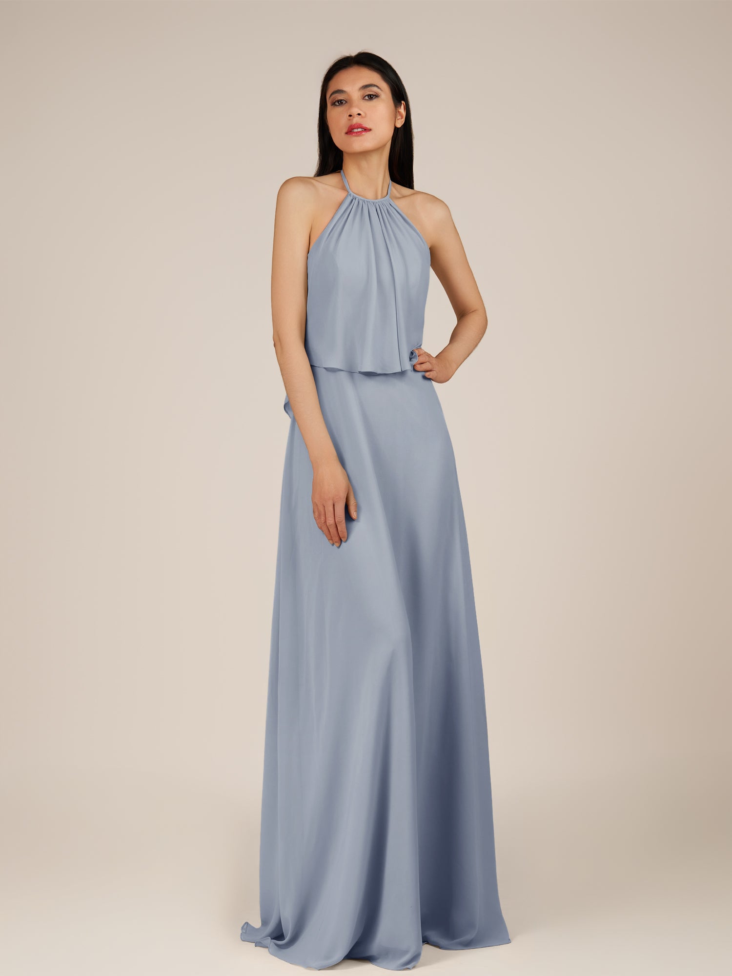 KissDress-Rhoswen Twilight Sheath Chiffon Halter Neck Long Bridesmaid Dress