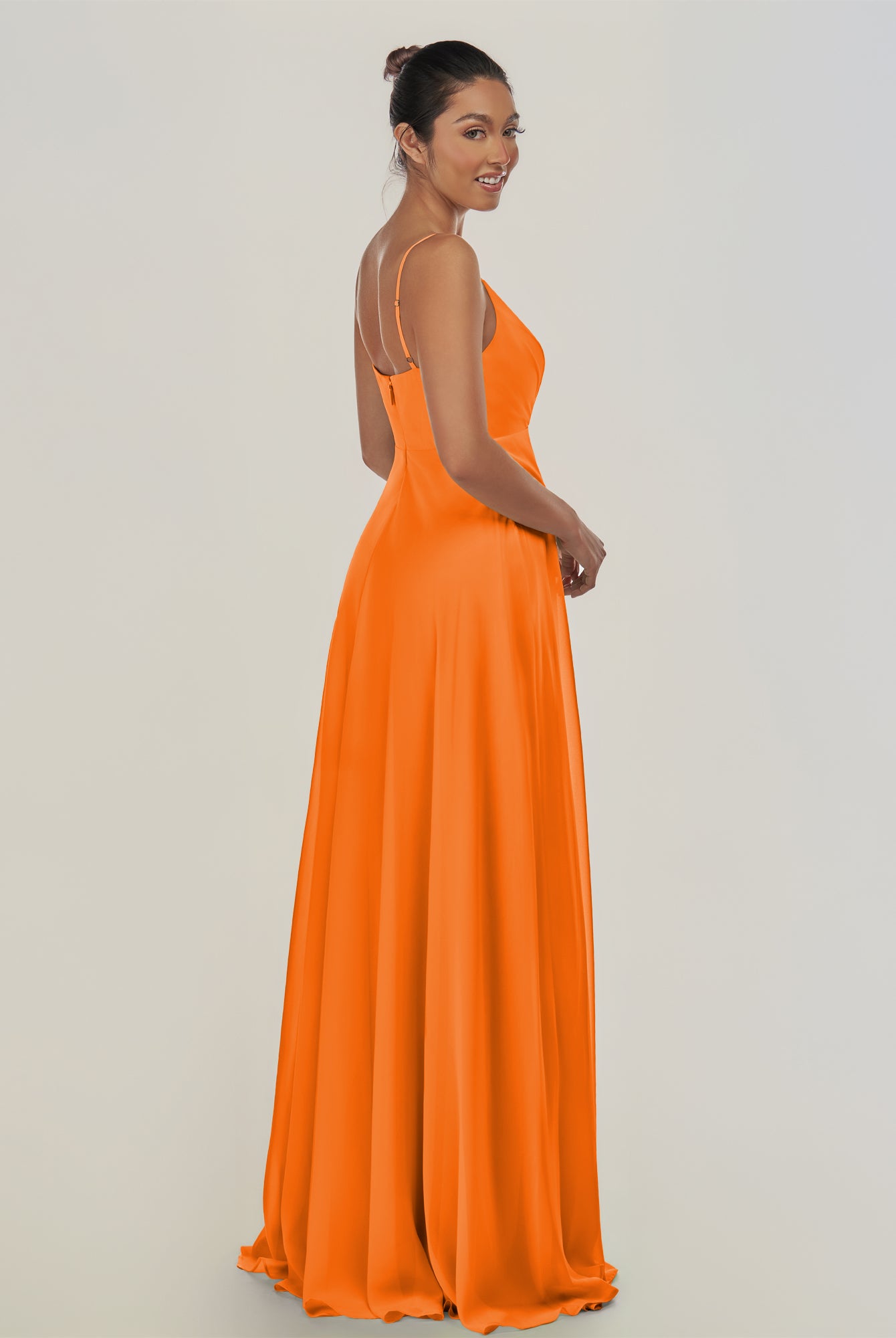 KissDress-Risa Cinnamon A Line Chiffon V Neck Long Bridesmaid Dress with Pleats