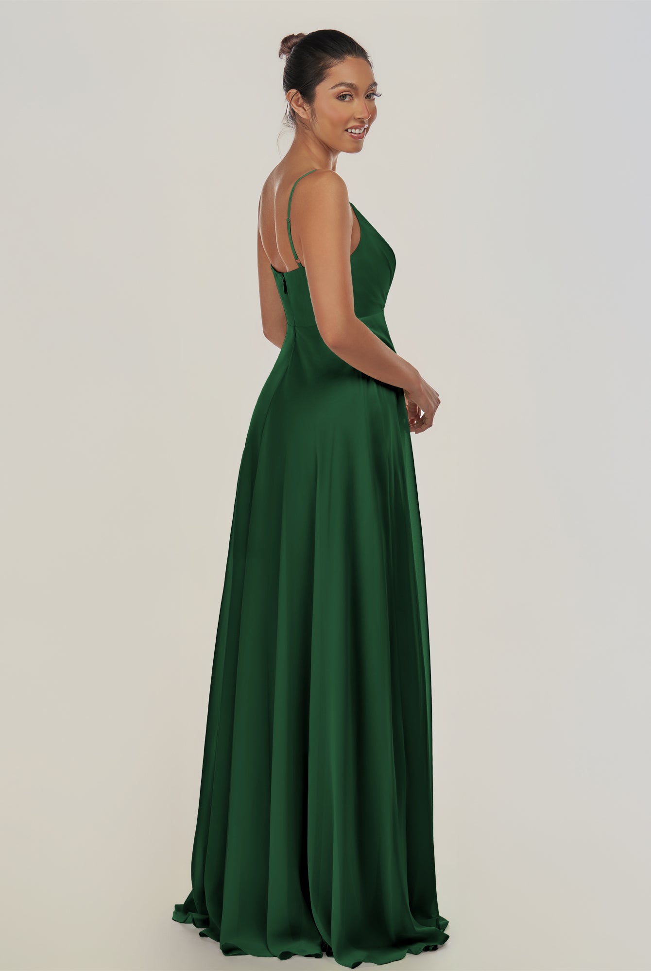 KissDress-Risa Dark Green A Line Chiffon V Neck Long Bridesmaid Dress with Pleats