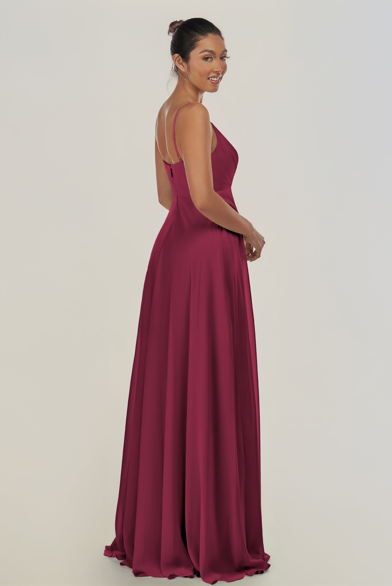 KissDress-Risa Desert Rose A Line Chiffon V Neck Long Bridesmaid Dress with Pleats